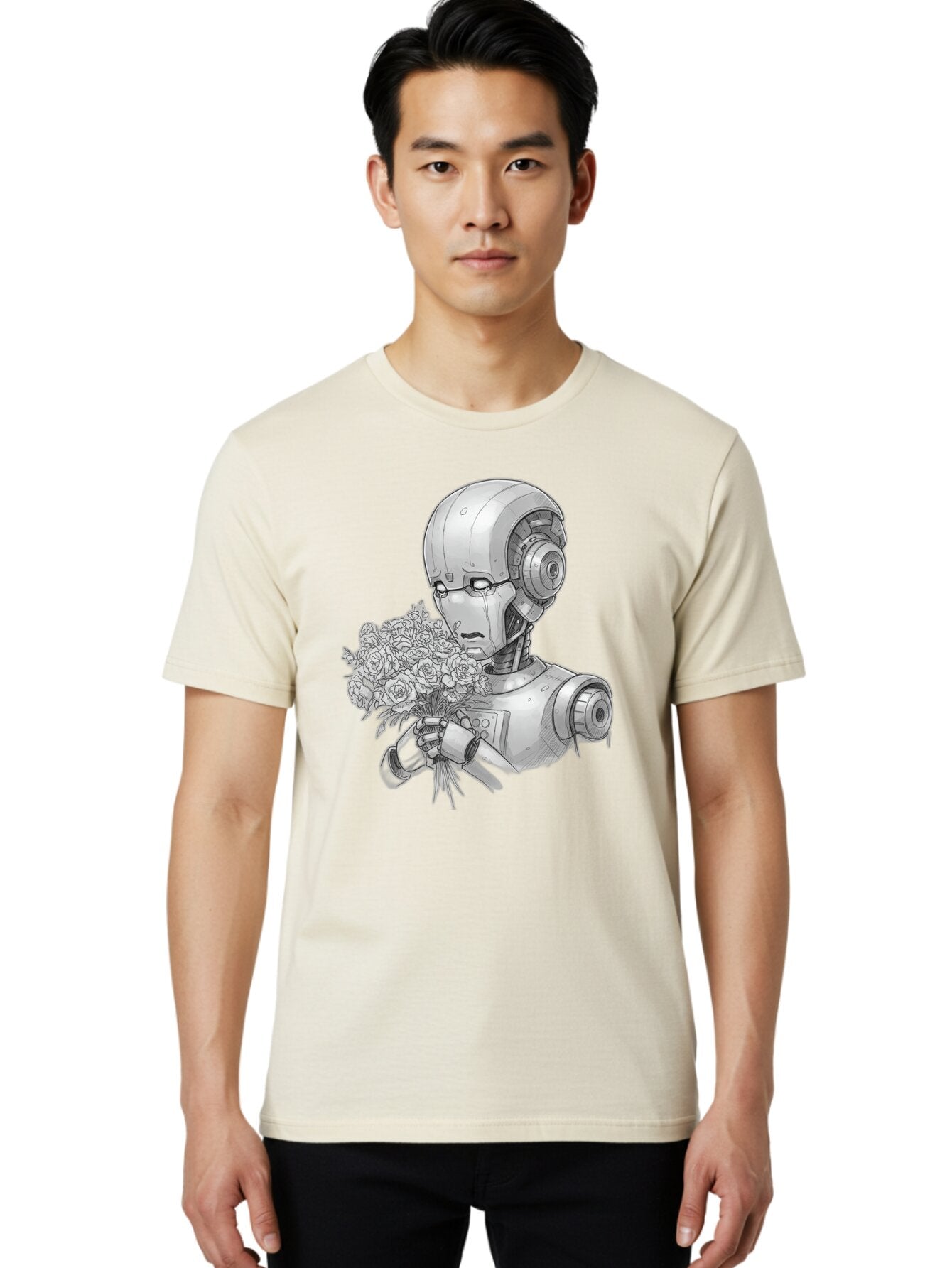 Robot-With-Flowers-2 Men'S Graphic Tee, 100% Cotton, Comfortable Casual Summer Wear, Machine Washable, Vintage Camera, Old Camera, Antique Camera, Black Camera, Classic Photography, Photography Equipment, Nostalgic Device, Film Camera, Bap955 20