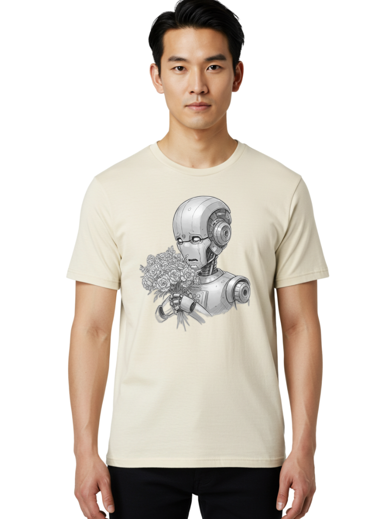 Robot-With-Flowers-2 Men'S Graphic Tee, 100% Cotton, Comfortable Casual Summer Wear, Machine Washable, Vintage Camera, Old Camera, Antique Camera, Black Camera, Classic Photography, Photography Equipment, Nostalgic Device, Film Camera, Bap955 29