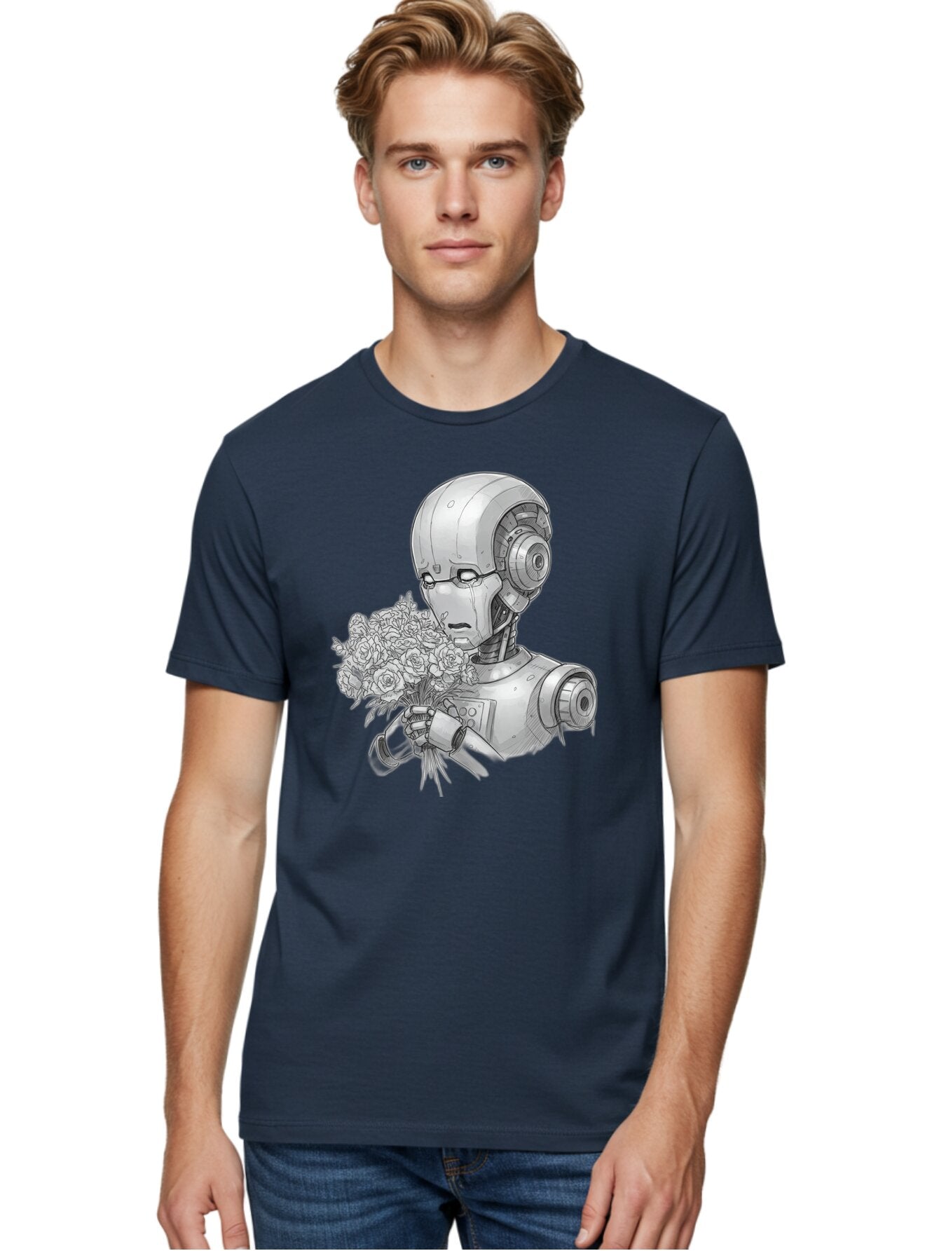 Robot-With-Flowers-2 Men'S Graphic Tee, 100% Cotton, Comfortable Casual Summer Wear, Machine Washable, Vintage Camera, Old Camera, Antique Camera, Black Camera, Classic Photography, Photography Equipment, Nostalgic Device, Film Camera, Bap955 19