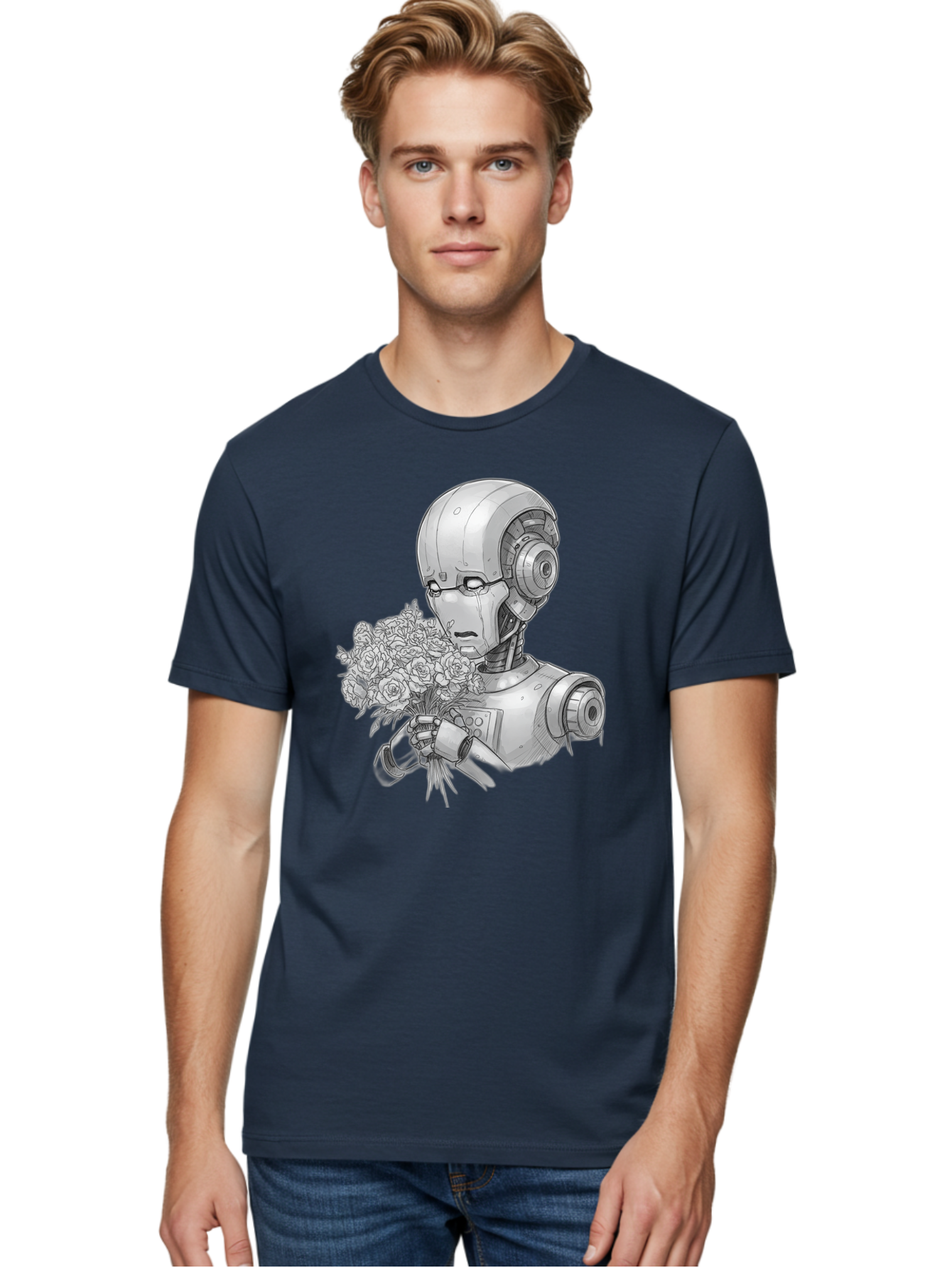 Robot-With-Flowers-2 Men'S Graphic Tee, 100% Cotton, Comfortable Casual Summer Wear, Machine Washable, Vintage Camera, Old Camera, Antique Camera, Black Camera, Classic Photography, Photography Equipment, Nostalgic Device, Film Camera, Bap955 30