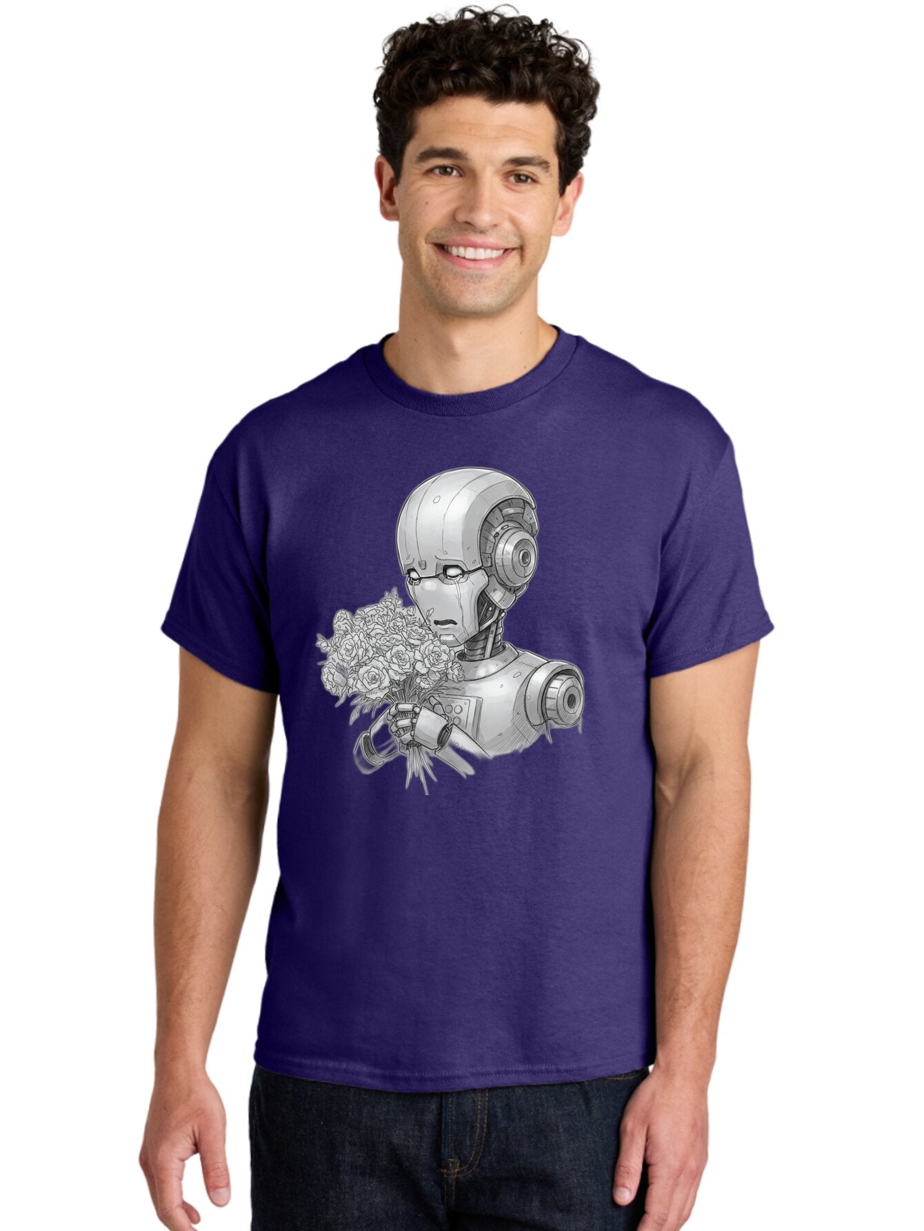 Robot-With-Flowers-2 Men'S Graphic Tee, 100% Cotton, Comfortable Casual Summer Wear, Machine Washable, Vintage Camera, Old Camera, Antique Camera, Black Camera, Classic Photography, Photography Equipment, Nostalgic Device, Film Camera, Bap955 27