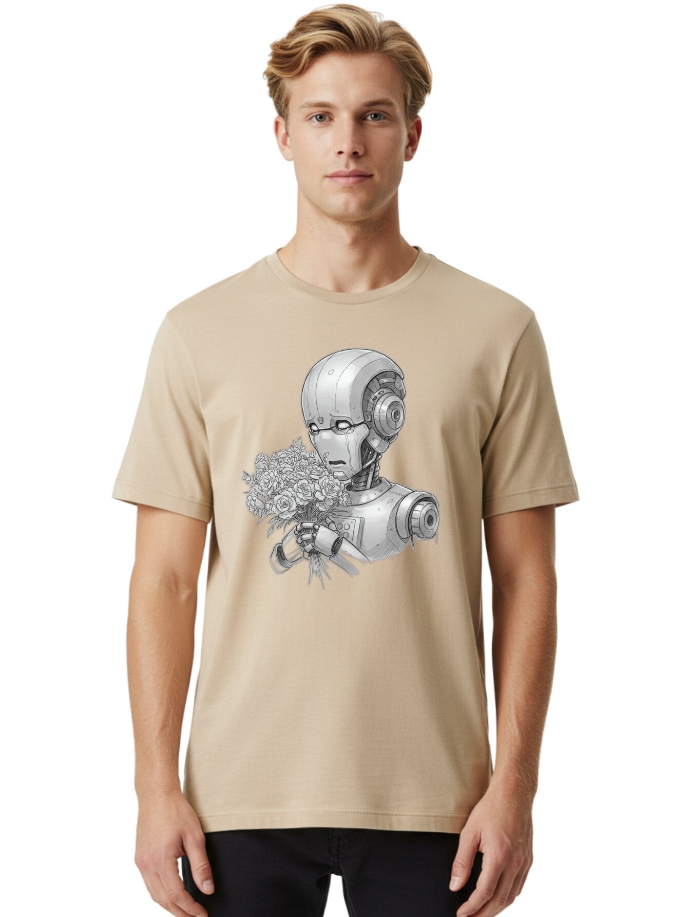 Robot-With-Flowers-2 Men'S Graphic Tee, 100% Cotton, Comfortable Casual Summer Wear, Machine Washable, Vintage Camera, Old Camera, Antique Camera, Black Camera, Classic Photography, Photography Equipment, Nostalgic Device, Film Camera, Bap955 29