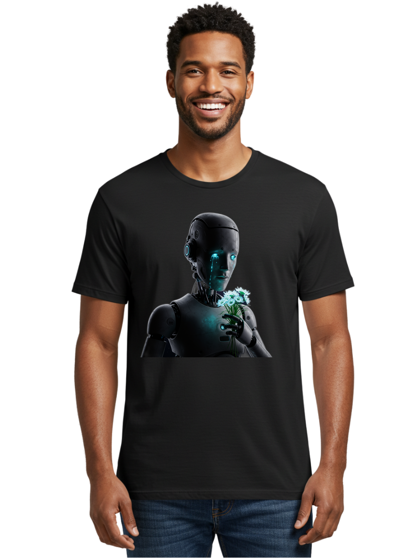 Robot-With-Flowers-3 Men'S Graphic Tee, 100% Cotton, Comfortable Casual Summer Wear, Machine Washable, Vintage Camera, Old Camera, Antique Camera, Black Camera, Classic Photography, Photography Equipment, Nostalgic Device, Film Camera, Bap956 17