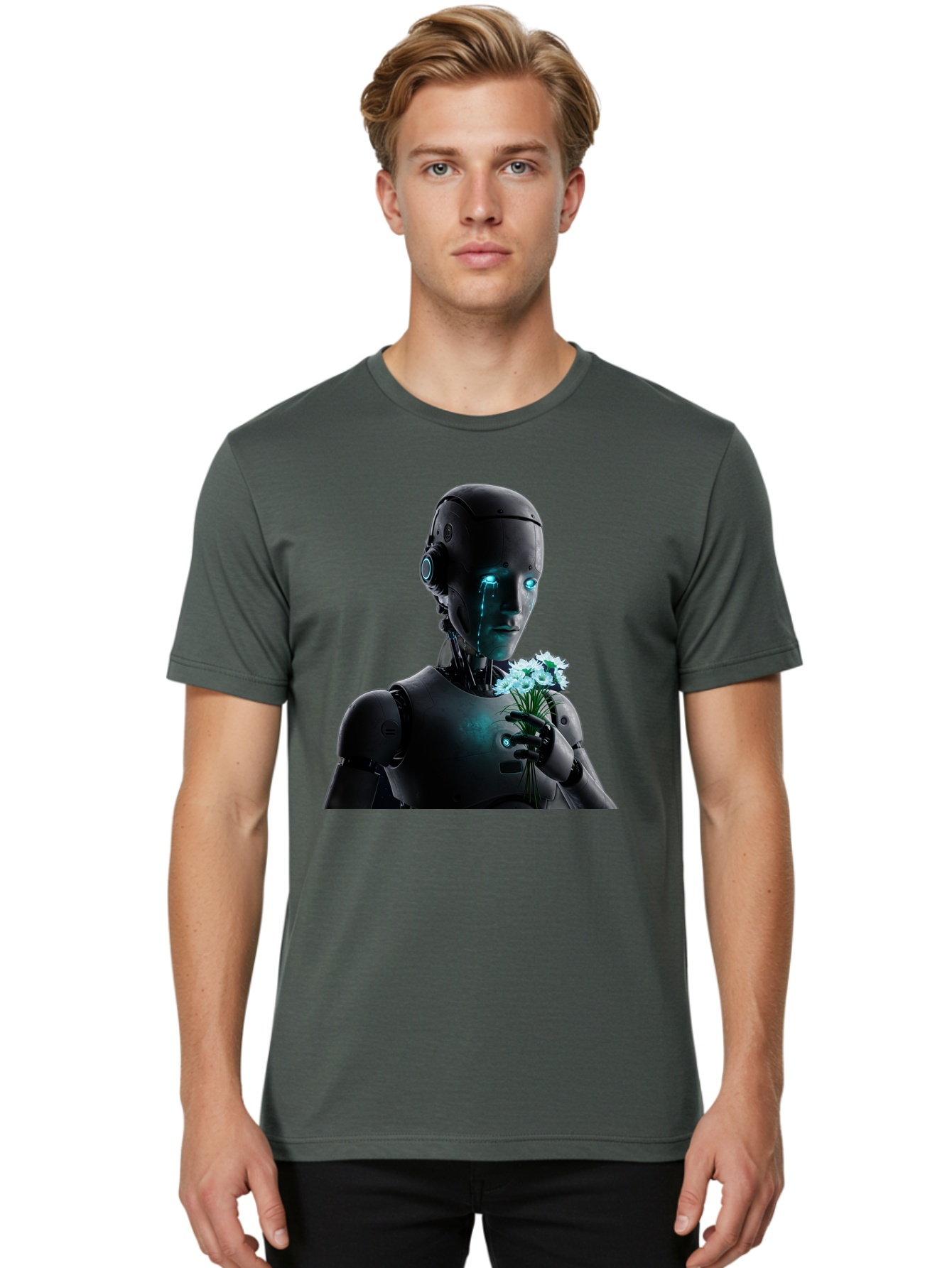 Robot-With-Flowers-3 Men'S Graphic Tee, 100% Cotton, Comfortable Casual Summer Wear, Machine Washable, Vintage Camera, Old Camera, Antique Camera, Black Camera, Classic Photography, Photography Equipment, Nostalgic Device, Film Camera, Bap956 22