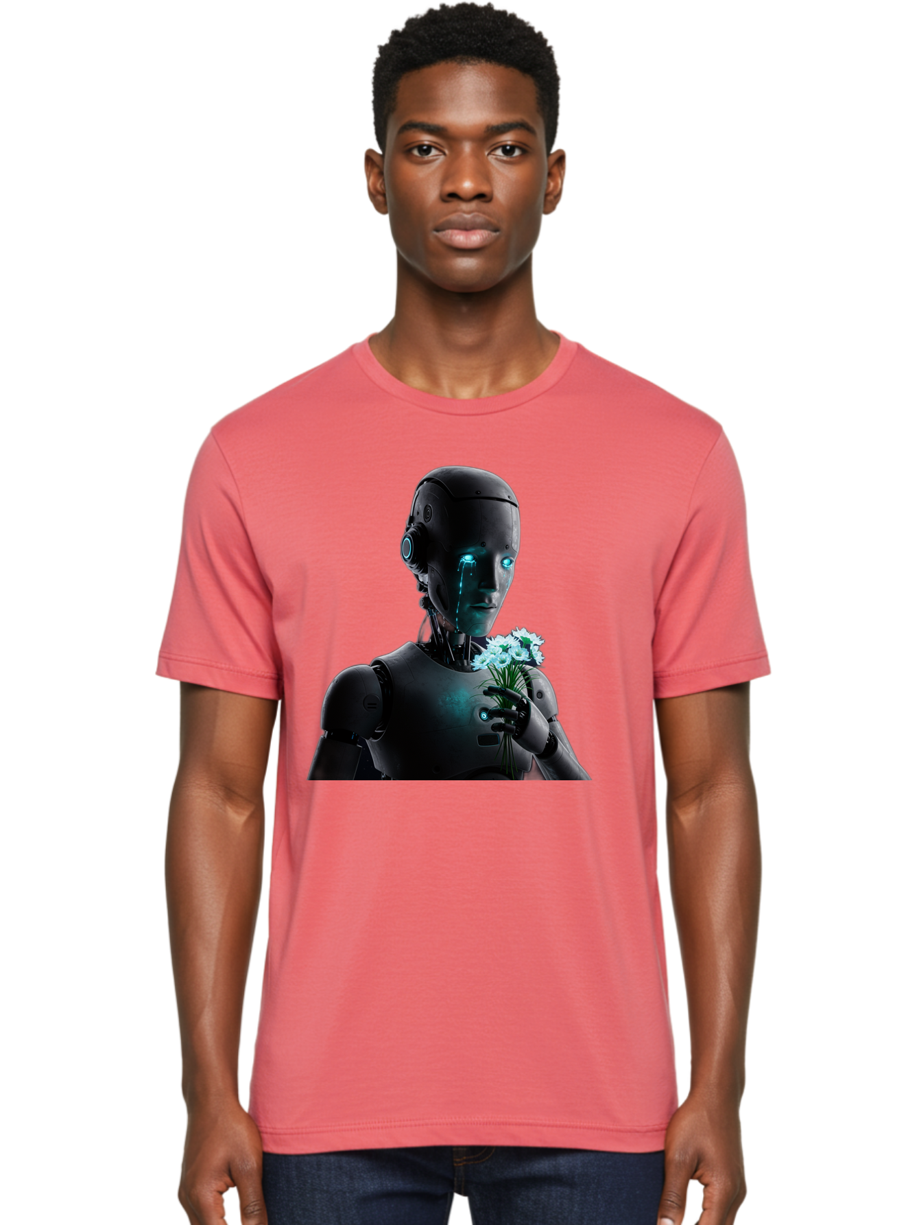 Robot-With-Flowers-3 Men'S Graphic Tee, 100% Cotton, Comfortable Casual Summer Wear, Machine Washable, Vintage Camera, Old Camera, Antique Camera, Black Camera, Classic Photography, Photography Equipment, Nostalgic Device, Film Camera, Bap956 25