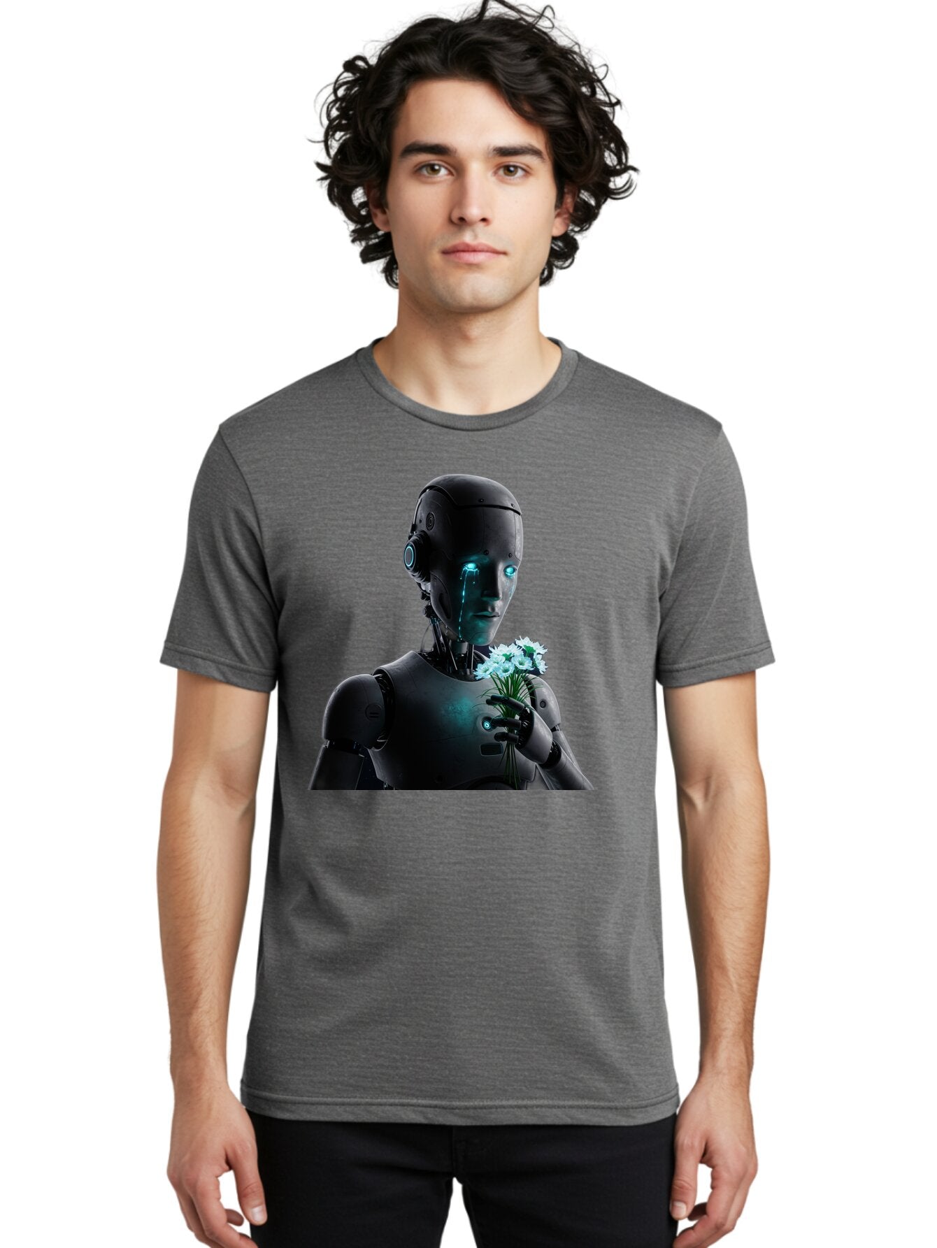 Robot-With-Flowers-3 Men'S Graphic Tee, 100% Cotton, Comfortable Casual Summer Wear, Machine Washable, Vintage Camera, Old Camera, Antique Camera, Black Camera, Classic Photography, Photography Equipment, Nostalgic Device, Film Camera, Bap956 25