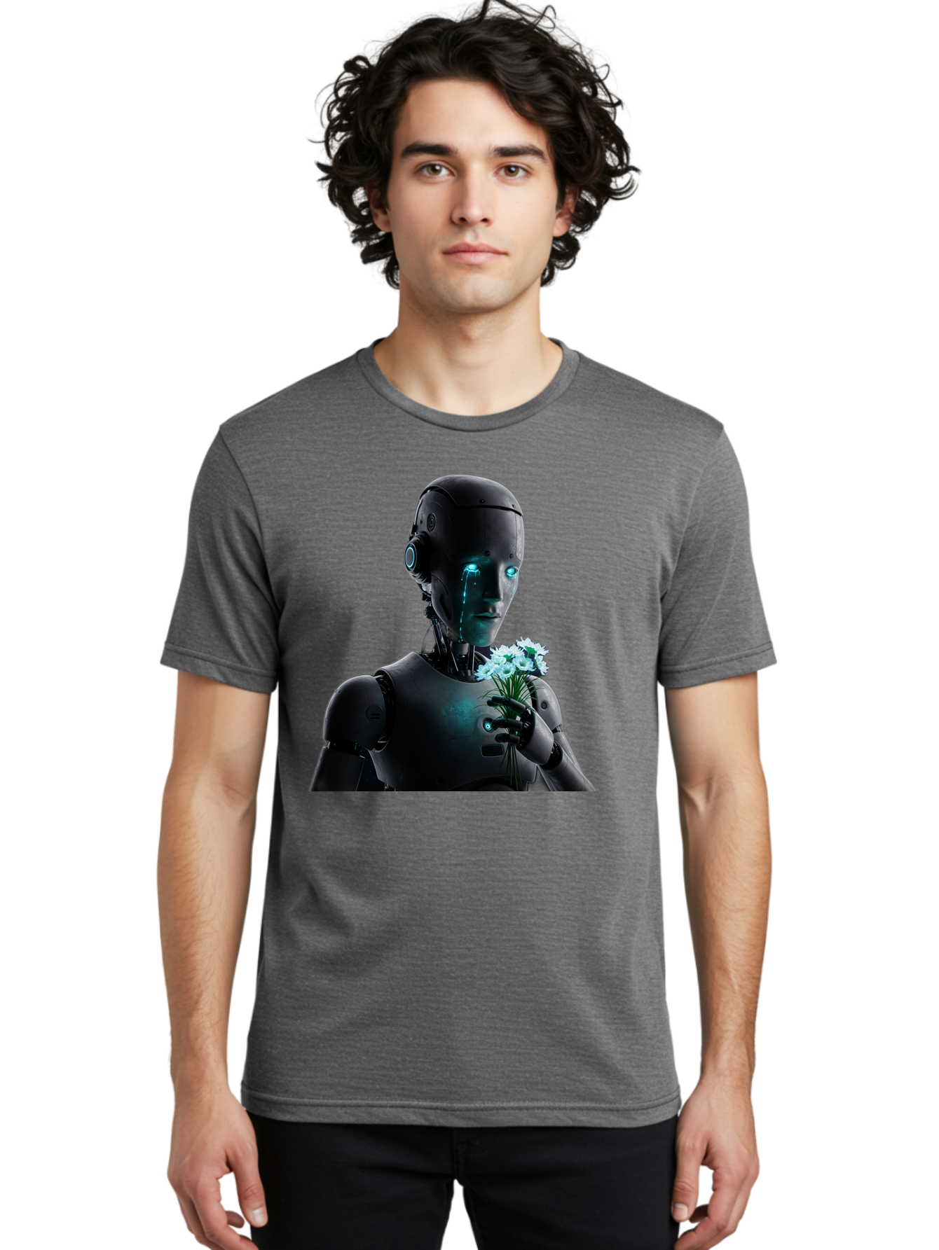 Robot-With-Flowers-3 Men'S Graphic Tee, 100% Cotton, Comfortable Casual Summer Wear, Machine Washable, Vintage Camera, Old Camera, Antique Camera, Black Camera, Classic Photography, Photography Equipment, Nostalgic Device, Film Camera, Bap956 26