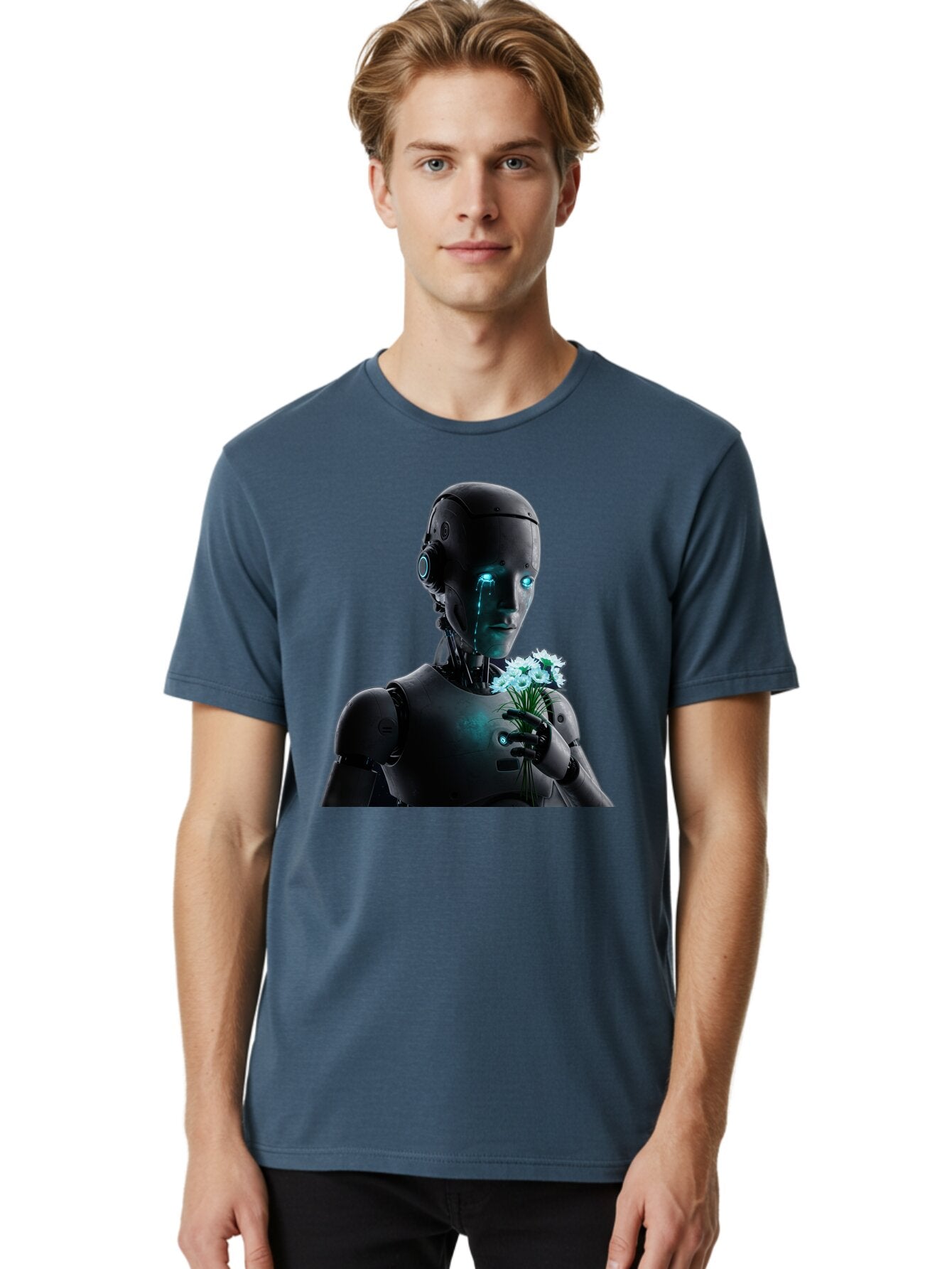 Robot-With-Flowers-3 Men'S Graphic Tee, 100% Cotton, Comfortable Casual Summer Wear, Machine Washable, Vintage Camera, Old Camera, Antique Camera, Black Camera, Classic Photography, Photography Equipment, Nostalgic Device, Film Camera, Bap956 30
