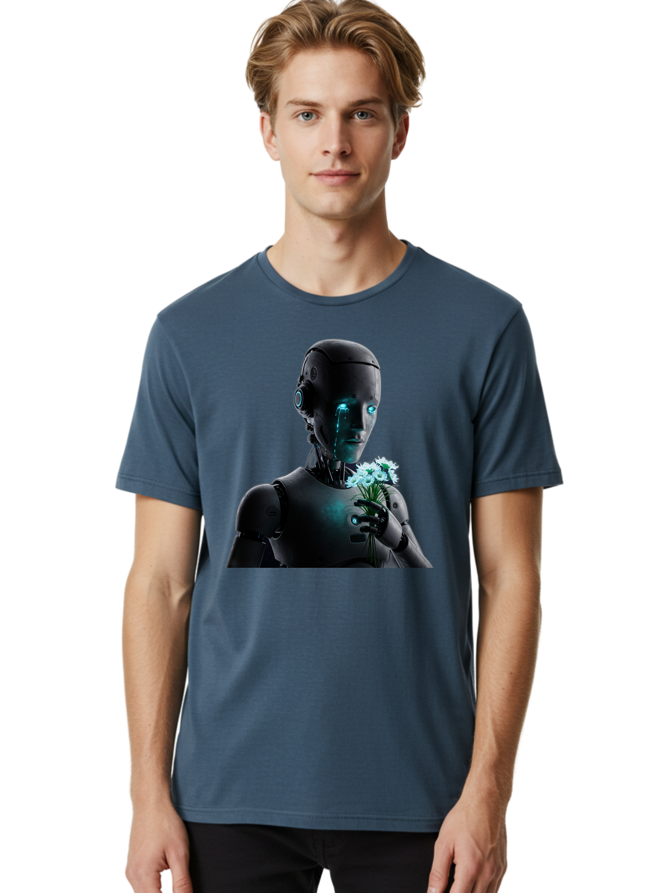 Robot-With-Flowers-3 Men'S Graphic Tee, 100% Cotton, Comfortable Casual Summer Wear, Machine Washable, Vintage Camera, Old Camera, Antique Camera, Black Camera, Classic Photography, Photography Equipment, Nostalgic Device, Film Camera, Bap956 16