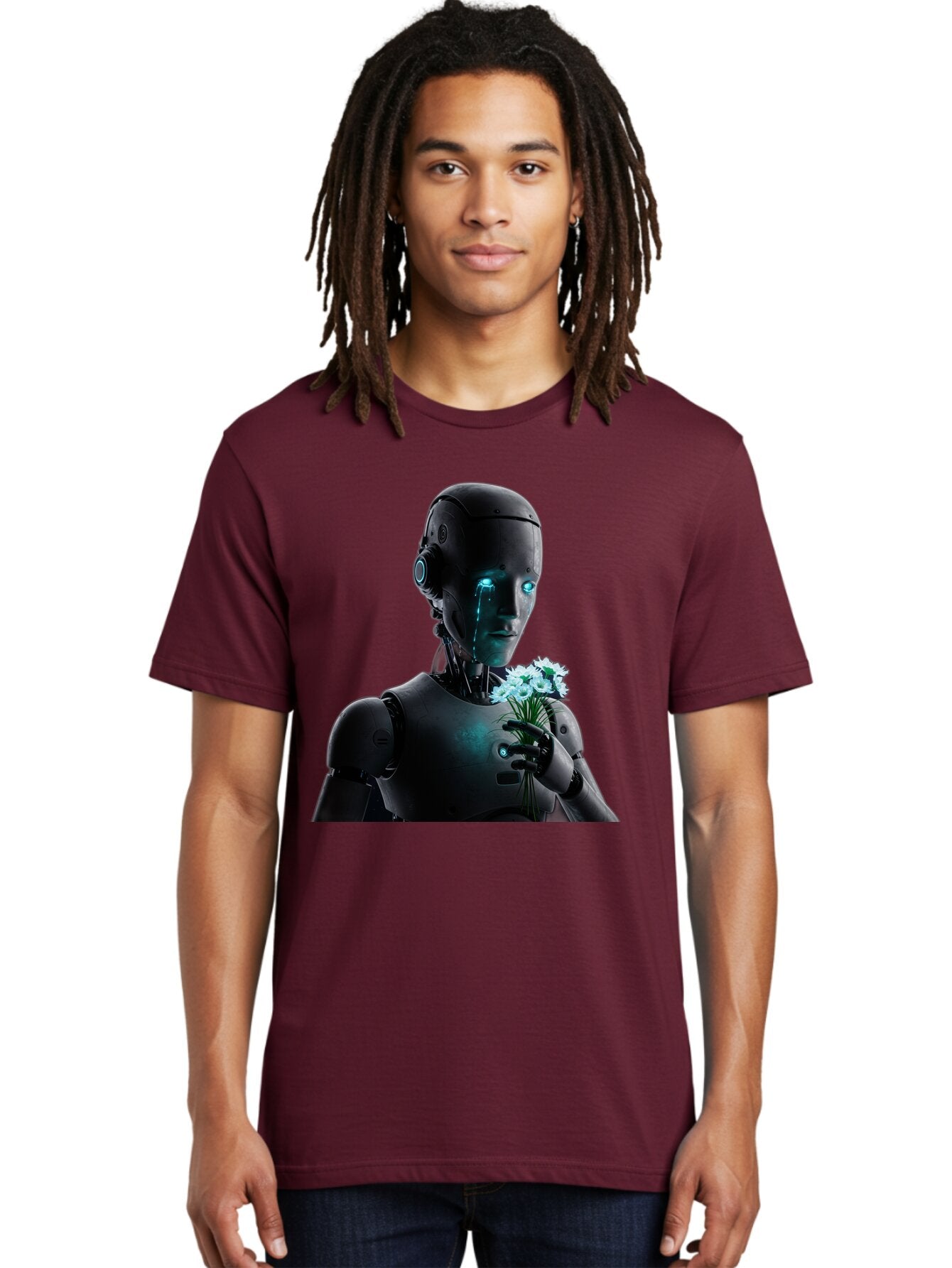 Robot-With-Flowers-3 Men'S Graphic Tee, 100% Cotton, Comfortable Casual Summer Wear, Machine Washable, Vintage Camera, Old Camera, Antique Camera, Black Camera, Classic Photography, Photography Equipment, Nostalgic Device, Film Camera, Bap956 27