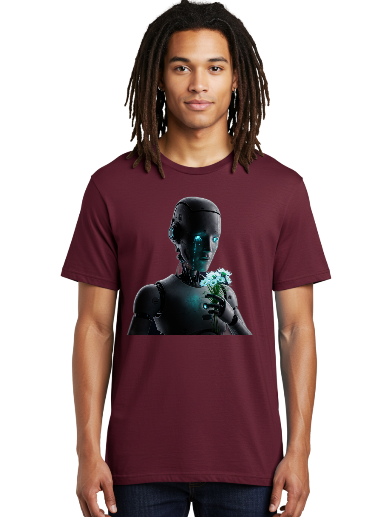 Robot-With-Flowers-3 Men'S Graphic Tee, 100% Cotton, Comfortable Casual Summer Wear, Machine Washable, Vintage Camera, Old Camera, Antique Camera, Black Camera, Classic Photography, Photography Equipment, Nostalgic Device, Film Camera, Bap956 23