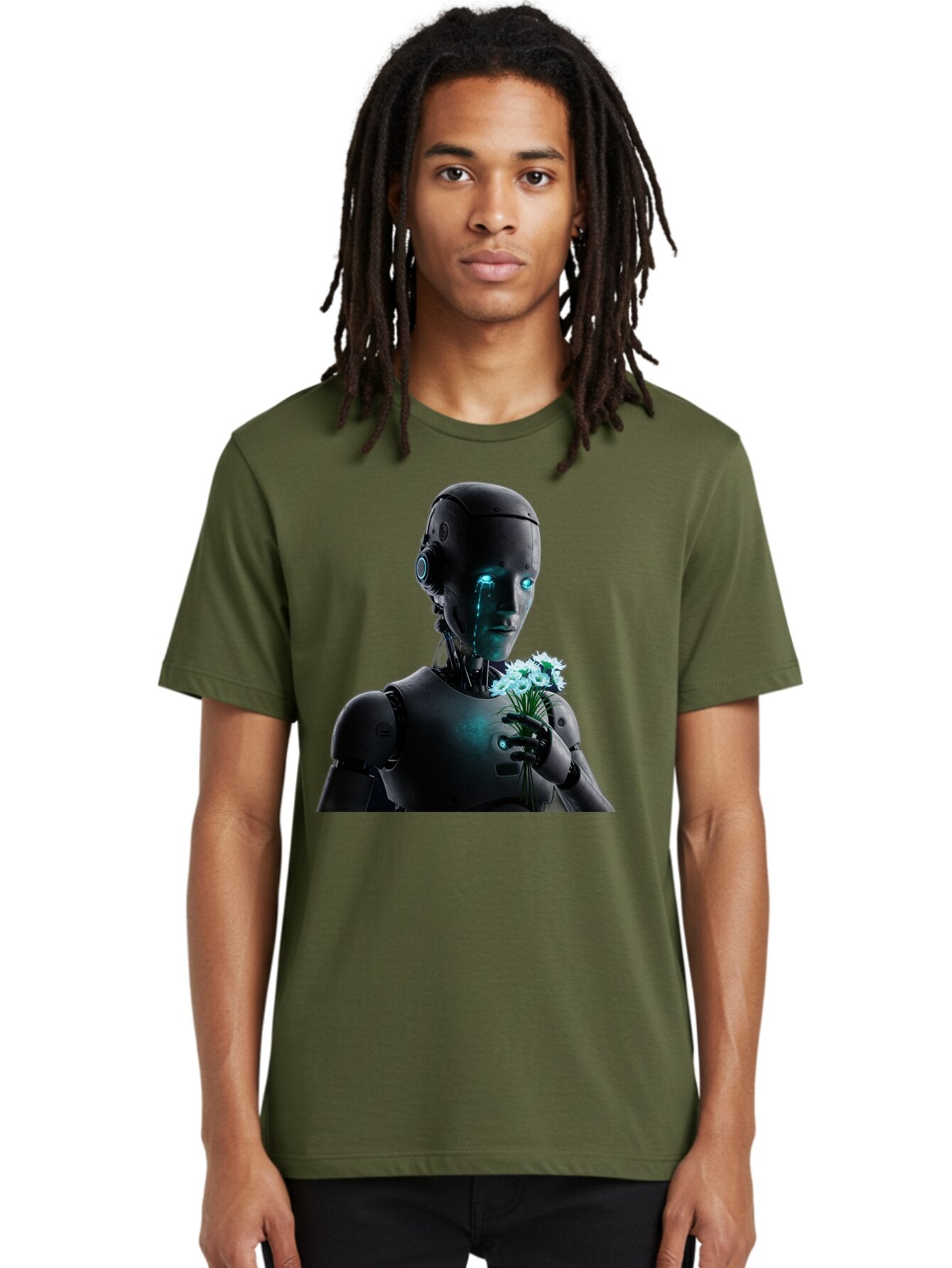 Robot-With-Flowers-3 Men'S Graphic Tee, 100% Cotton, Comfortable Casual Summer Wear, Machine Washable, Vintage Camera, Old Camera, Antique Camera, Black Camera, Classic Photography, Photography Equipment, Nostalgic Device, Film Camera, Bap956 23
