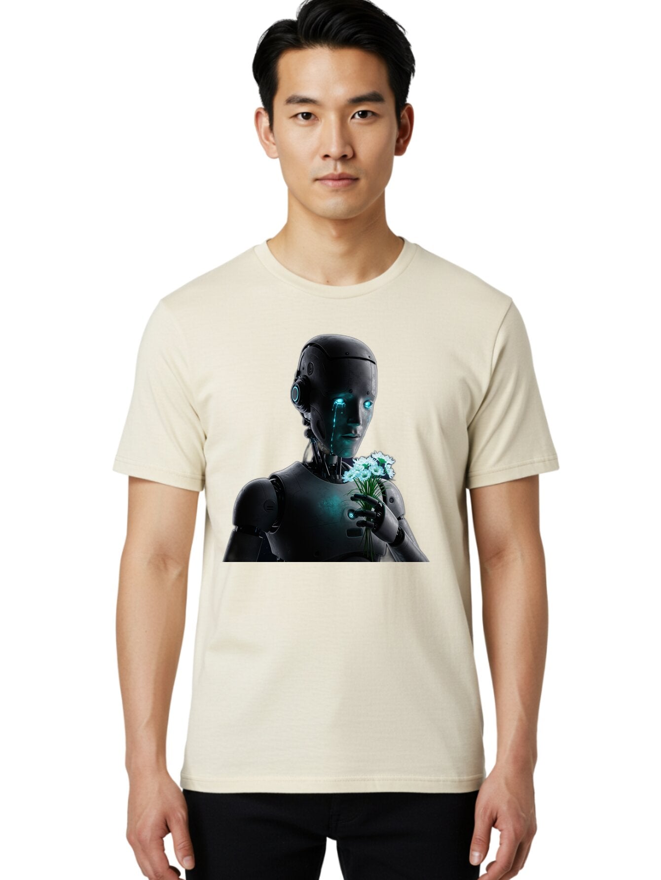 Robot-With-Flowers-3 Men'S Graphic Tee, 100% Cotton, Comfortable Casual Summer Wear, Machine Washable, Vintage Camera, Old Camera, Antique Camera, Black Camera, Classic Photography, Photography Equipment, Nostalgic Device, Film Camera, Bap956 18