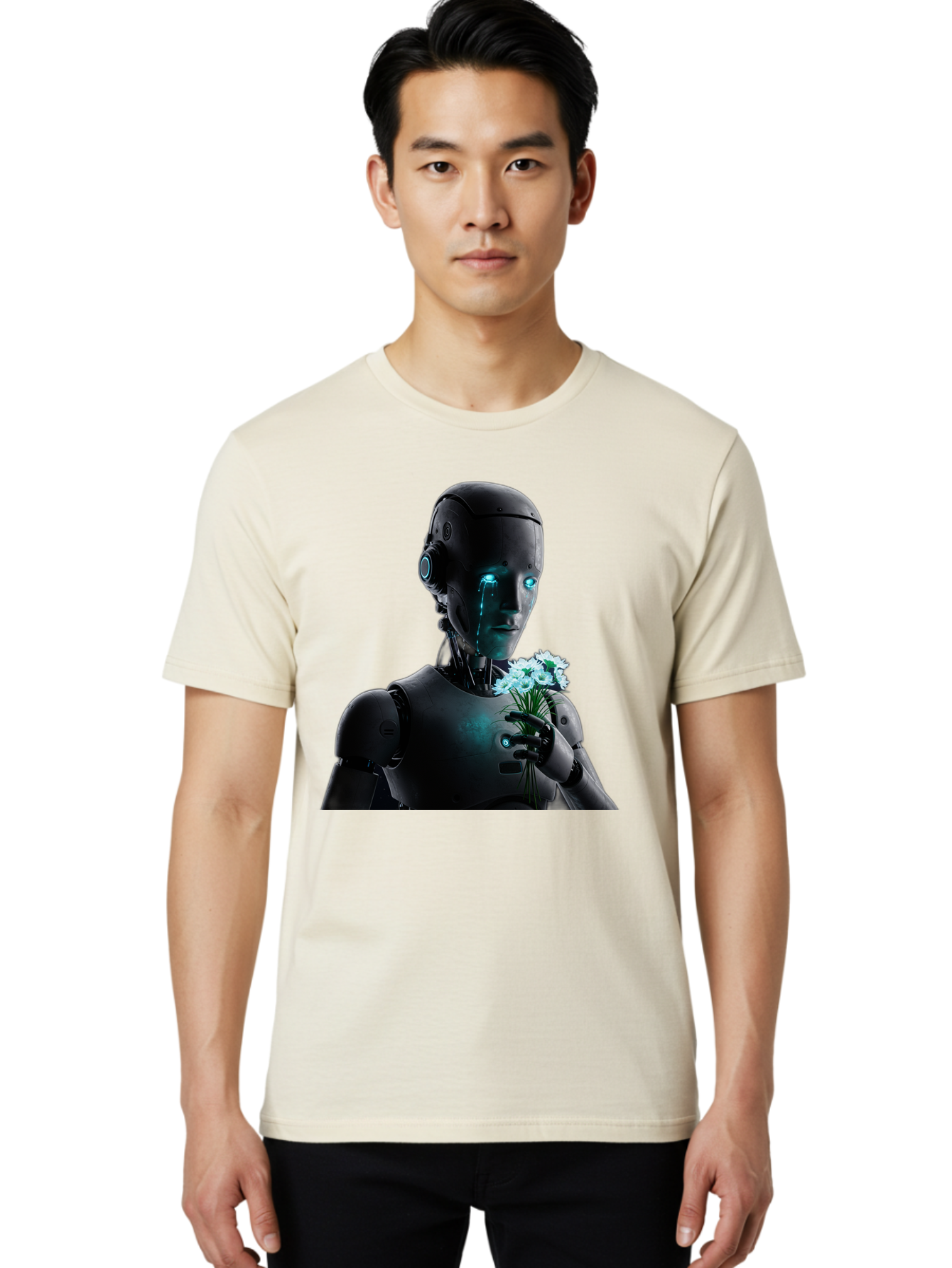 Robot-With-Flowers-3 Men'S Graphic Tee, 100% Cotton, Comfortable Casual Summer Wear, Machine Washable, Vintage Camera, Old Camera, Antique Camera, Black Camera, Classic Photography, Photography Equipment, Nostalgic Device, Film Camera, Bap956 29