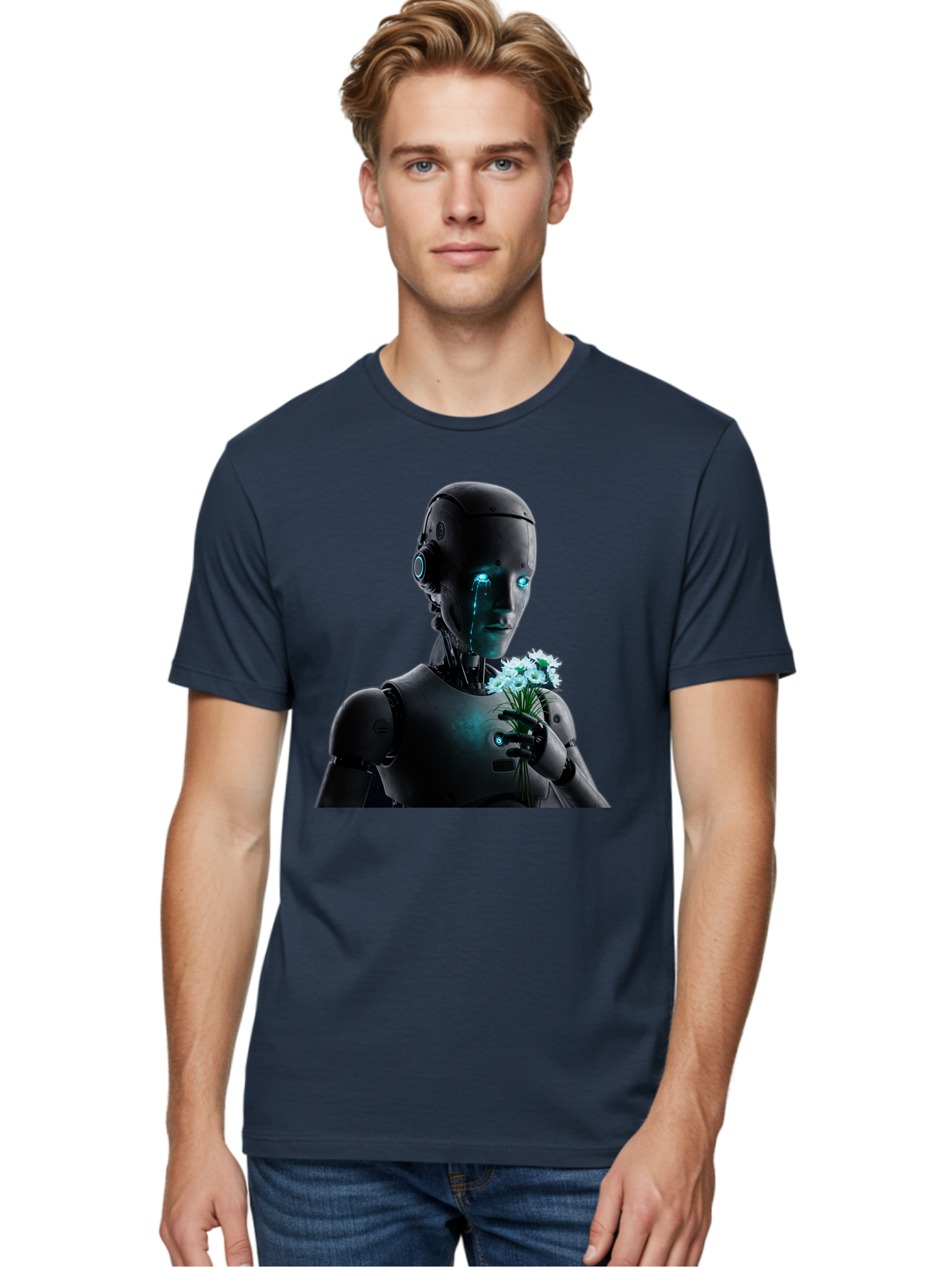Robot-With-Flowers-3 Men'S Graphic Tee, 100% Cotton, Comfortable Casual Summer Wear, Machine Washable, Vintage Camera, Old Camera, Antique Camera, Black Camera, Classic Photography, Photography Equipment, Nostalgic Device, Film Camera, Bap956 24