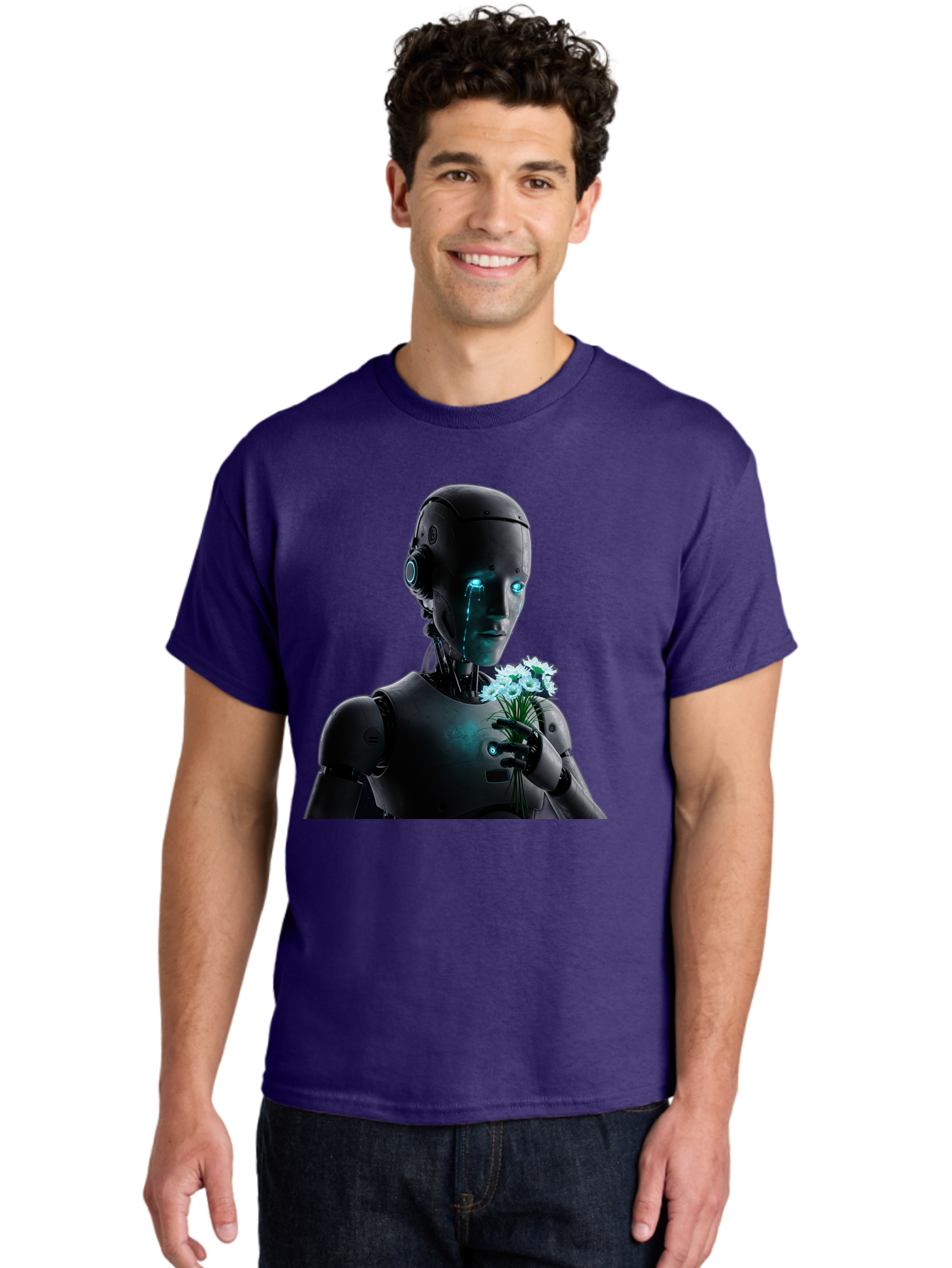 Robot-With-Flowers-3 Men'S Graphic Tee, 100% Cotton, Comfortable Casual Summer Wear, Machine Washable, Vintage Camera, Old Camera, Antique Camera, Black Camera, Classic Photography, Photography Equipment, Nostalgic Device, Film Camera, Bap956 19
