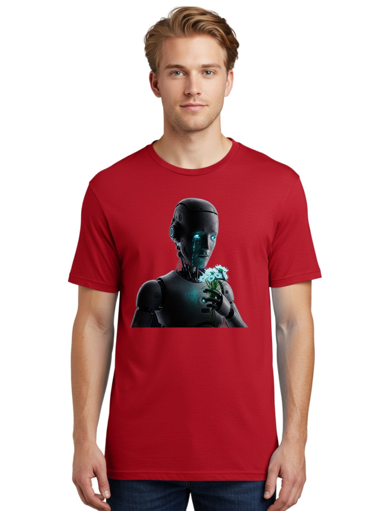 Robot-With-Flowers-3 Men'S Graphic Tee, 100% Cotton, Comfortable Casual Summer Wear, Machine Washable, Vintage Camera, Old Camera, Antique Camera, Black Camera, Classic Photography, Photography Equipment, Nostalgic Device, Film Camera, Bap956 16