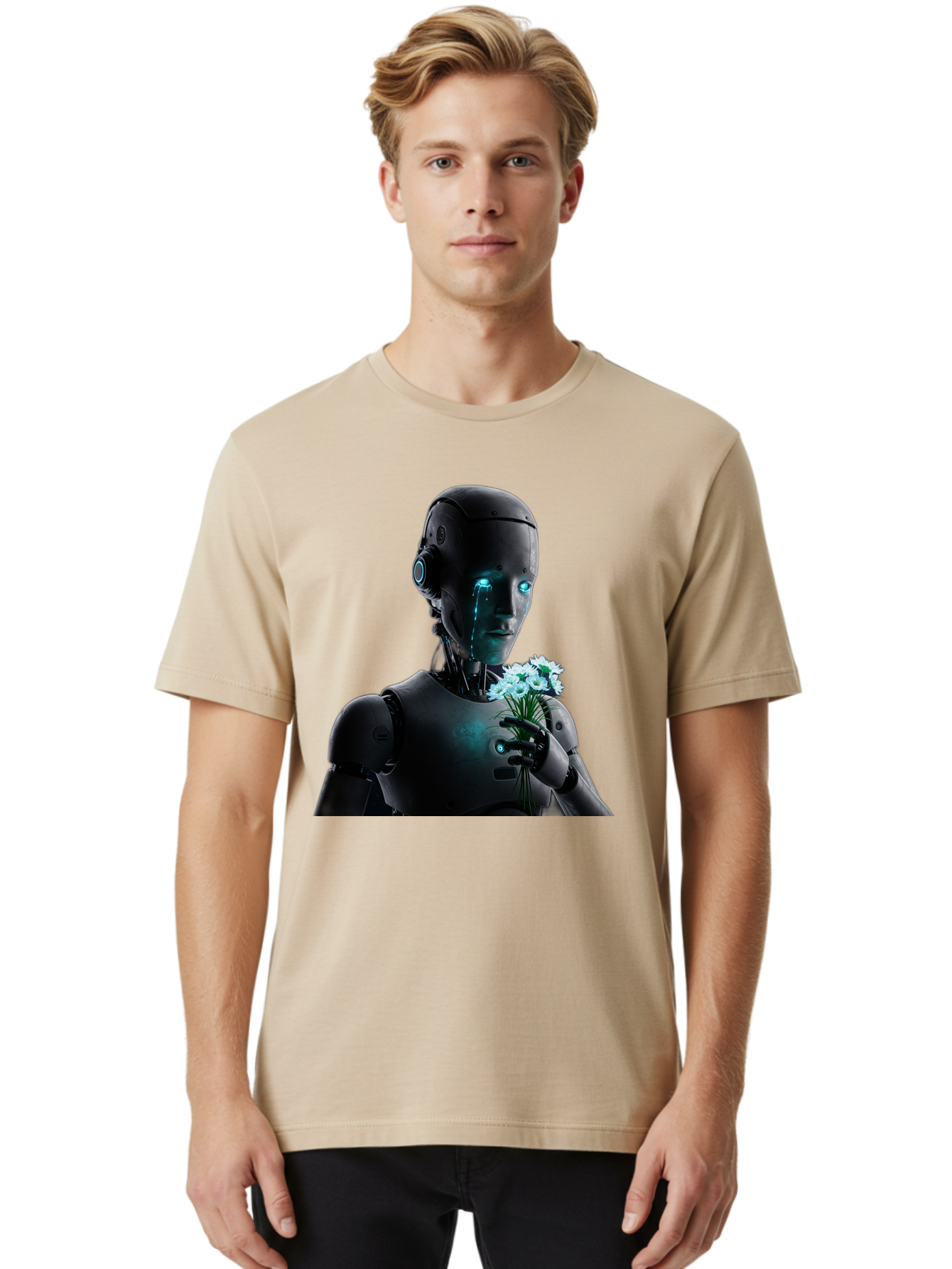 Robot-With-Flowers-3 Men'S Graphic Tee, 100% Cotton, Comfortable Casual Summer Wear, Machine Washable, Vintage Camera, Old Camera, Antique Camera, Black Camera, Classic Photography, Photography Equipment, Nostalgic Device, Film Camera, Bap956 30