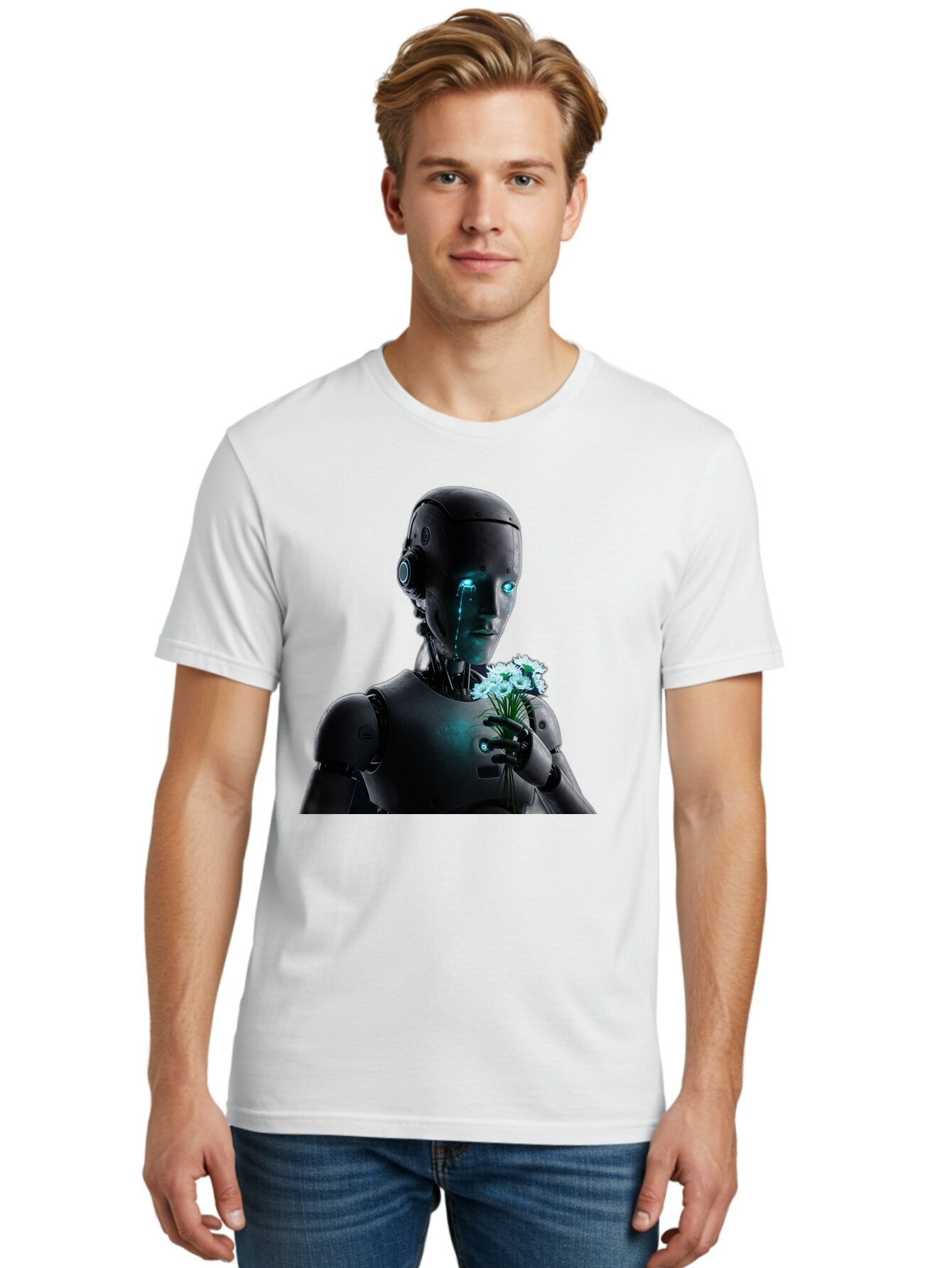 Robot-With-Flowers-3 Men'S Graphic Tee, 100% Cotton, Comfortable Casual Summer Wear, Machine Washable, Vintage Camera, Old Camera, Antique Camera, Black Camera, Classic Photography, Photography Equipment, Nostalgic Device, Film Camera, Bap956 19