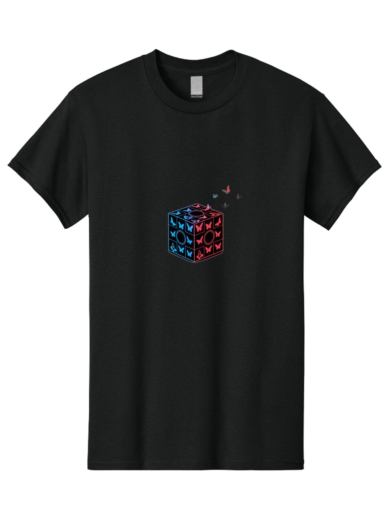 Rubik-S-Cube-With-Butterflies Men'S Graphic Tee, 100% Cotton, Comfortable Casual Summer Wear, Machine Washable, Vintage Camera, Old Camera, Antique Camera, Black Camera, Classic Photography, Photography Equipment, Nostalgic Device, Bap960 13
