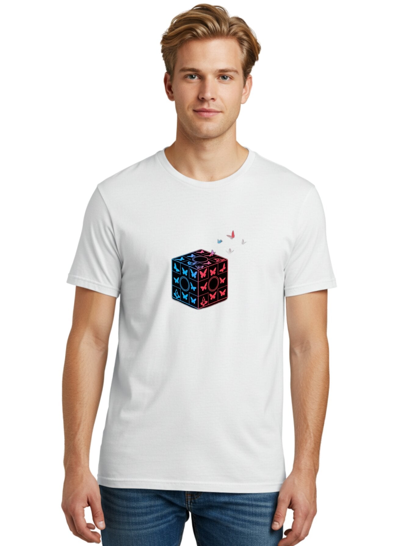 Rubik-S-Cube-With-Butterflies Men'S Graphic Tee, 100% Cotton, Comfortable Casual Summer Wear, Machine Washable, Vintage Camera, Old Camera, Antique Camera, Black Camera, Classic Photography, Photography Equipment, Nostalgic Device, Bap960 27