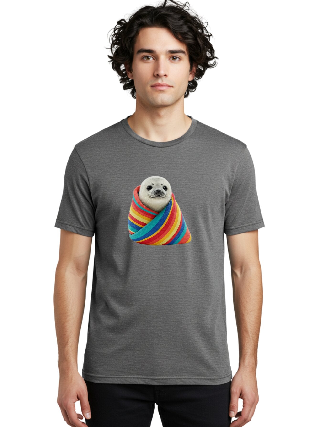 Seal-Wrapped-In-Striped-Blanket Men'S Graphic Tee, 100% Cotton, Comfortable Casual Summer Wear, Machine Washable, Vintage Camera, Old Camera, Antique Camera, Black Camera, Classic Photography, Photography Equipment, Nostalgic Device, Baq000 24