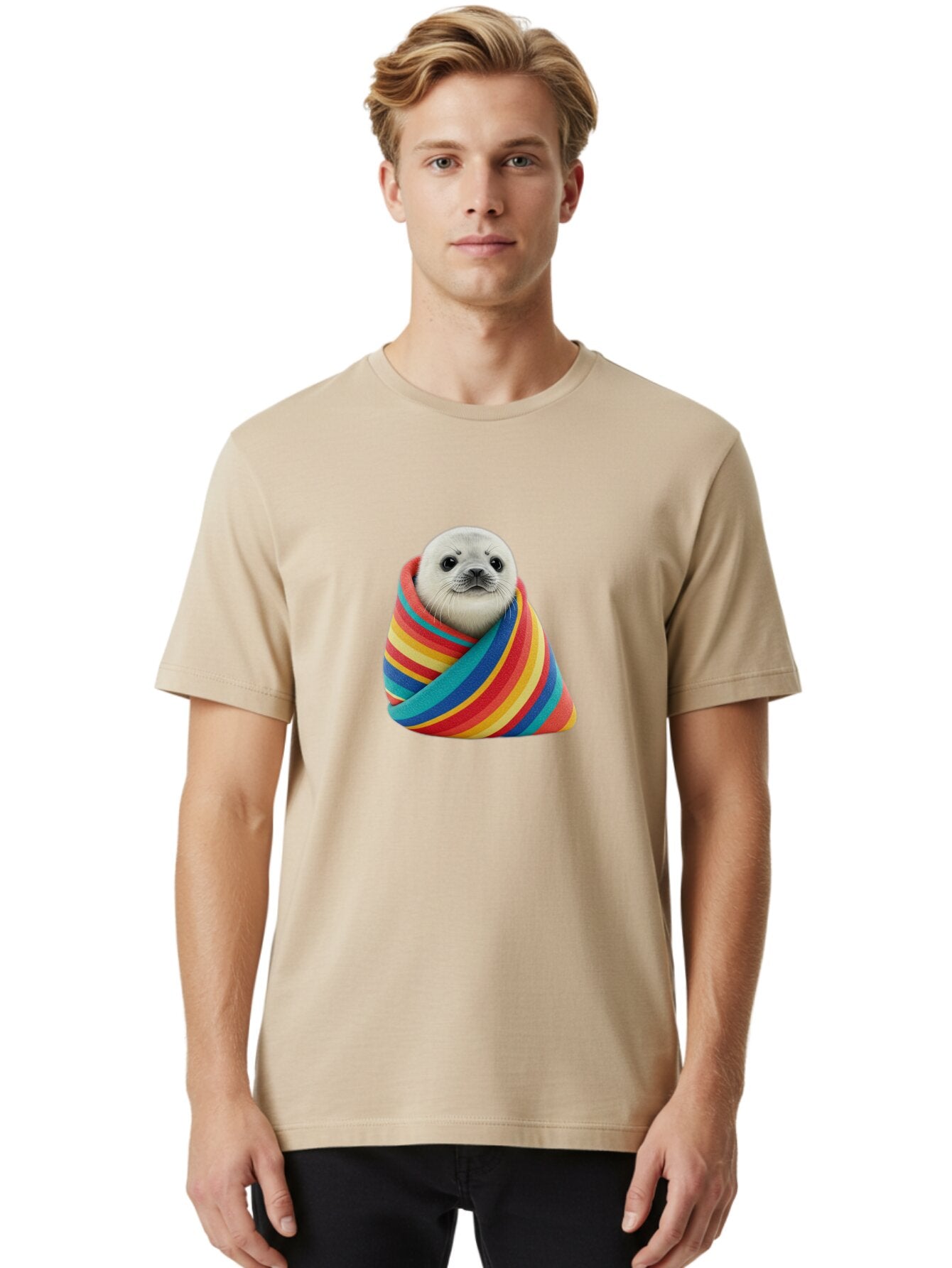 Seal-Wrapped-In-Striped-Blanket Men'S Graphic Tee, 100% Cotton, Comfortable Casual Summer Wear, Machine Washable, Vintage Camera, Old Camera, Antique Camera, Black Camera, Classic Photography, Photography Equipment, Nostalgic Device, Baq000 29