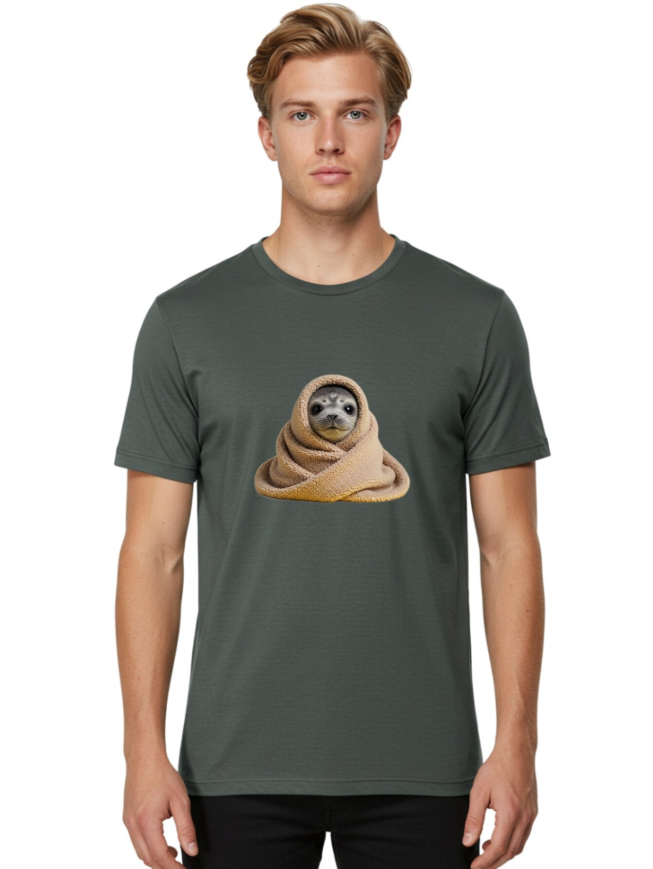Seal-Wrapped-In-Towel Men'S Graphic Tee, 100% Cotton, Comfortable Casual Summer Wear, Machine Washable, Vintage Camera, Old Camera, Antique Camera, Black Camera, Classic Photography, Photography Equipment, Nostalgic Device, Film Camera, Baq002 28