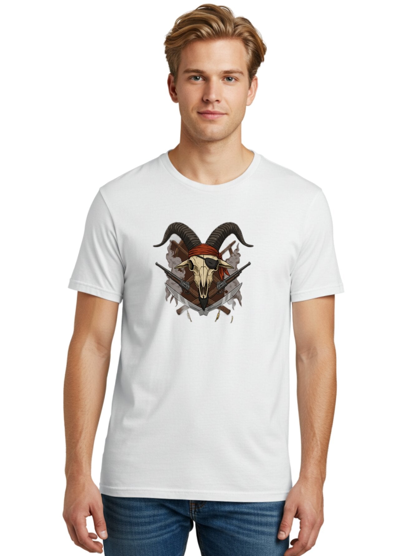 Skull-With-Horns-And-Guns Men'S Graphic Tee, 100% Cotton, Comfortable Casual Summer Wear, Machine Washable, Vintage Camera, Old Camera, Antique Camera, Black Camera, Classic Photography, Photography Equipment, Nostalgic Device, Film Camera, Baq017 21