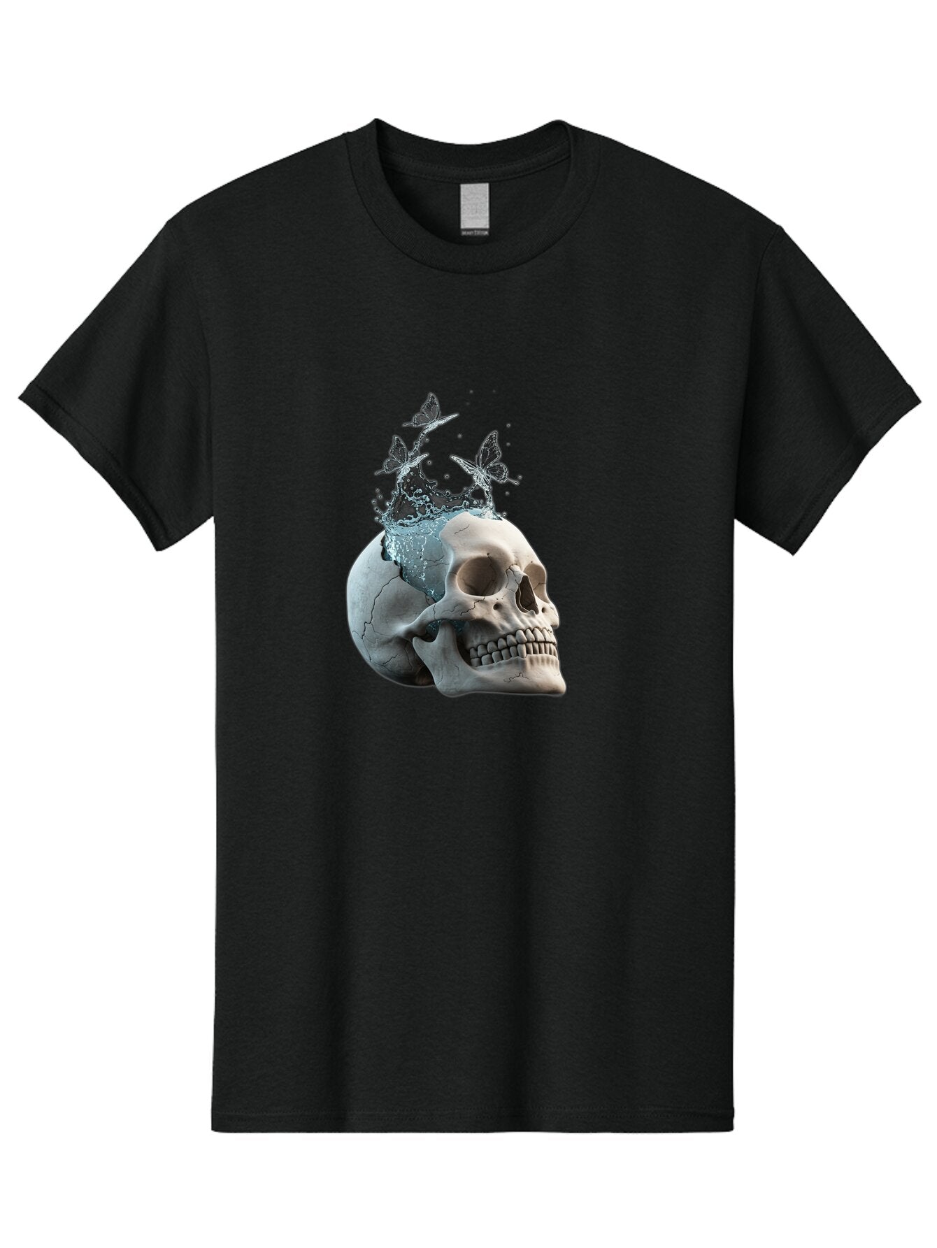 Skull-With-Splashing-Water-And-Butterflies Men'S Graphic Tee, 100% Cotton, Comfortable Casual Summer Wear, Machine Washable, Vintage Camera, Old Camera, Antique Camera, Black Camera, Classic Photography, Photography Equipment, Baq018 5