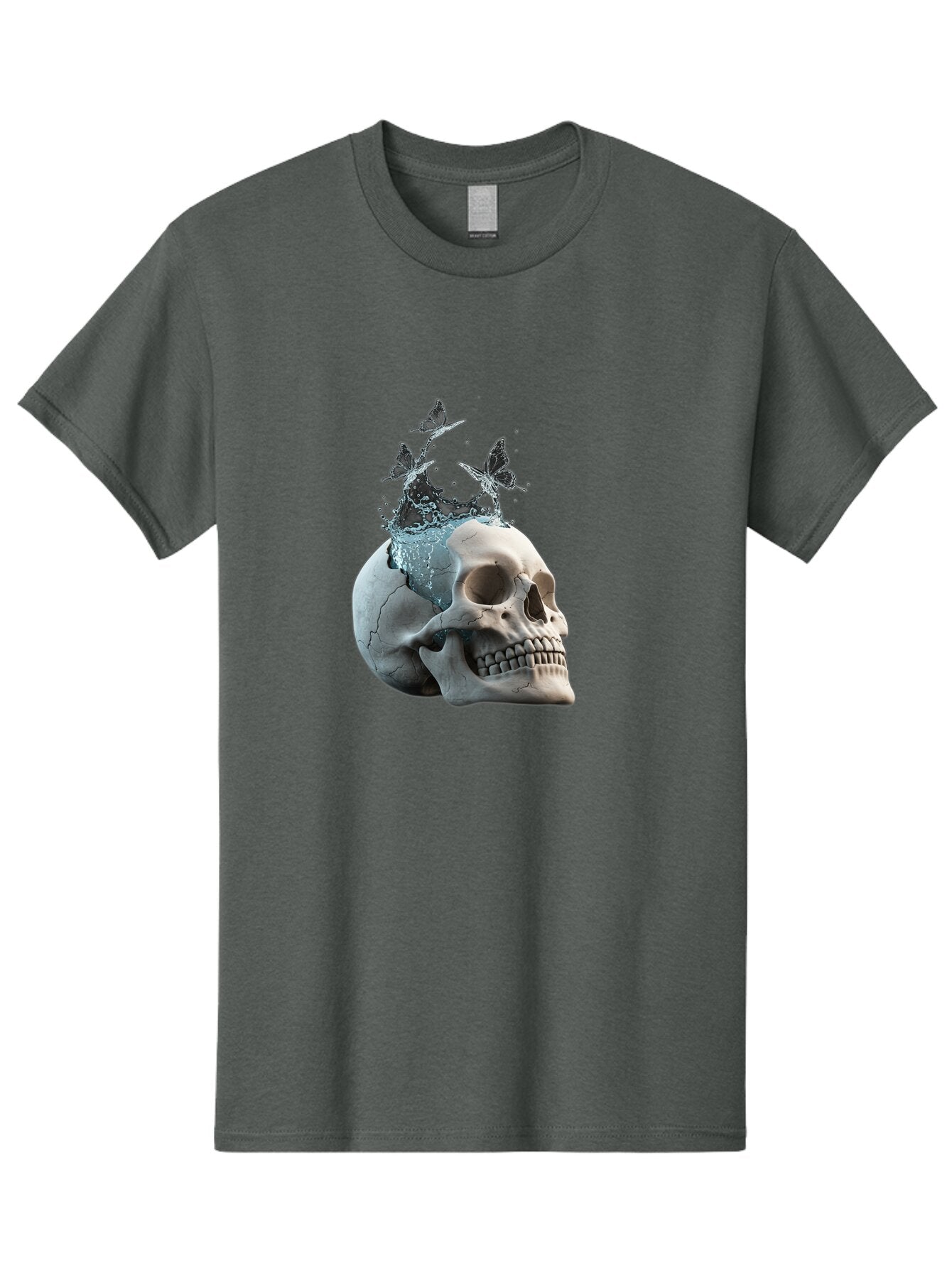 Skull-With-Splashing-Water-And-Butterflies Men'S Graphic Tee, 100% Cotton, Comfortable Casual Summer Wear, Machine Washable, Vintage Camera, Old Camera, Antique Camera, Black Camera, Classic Photography, Photography Equipment, Baq018 6