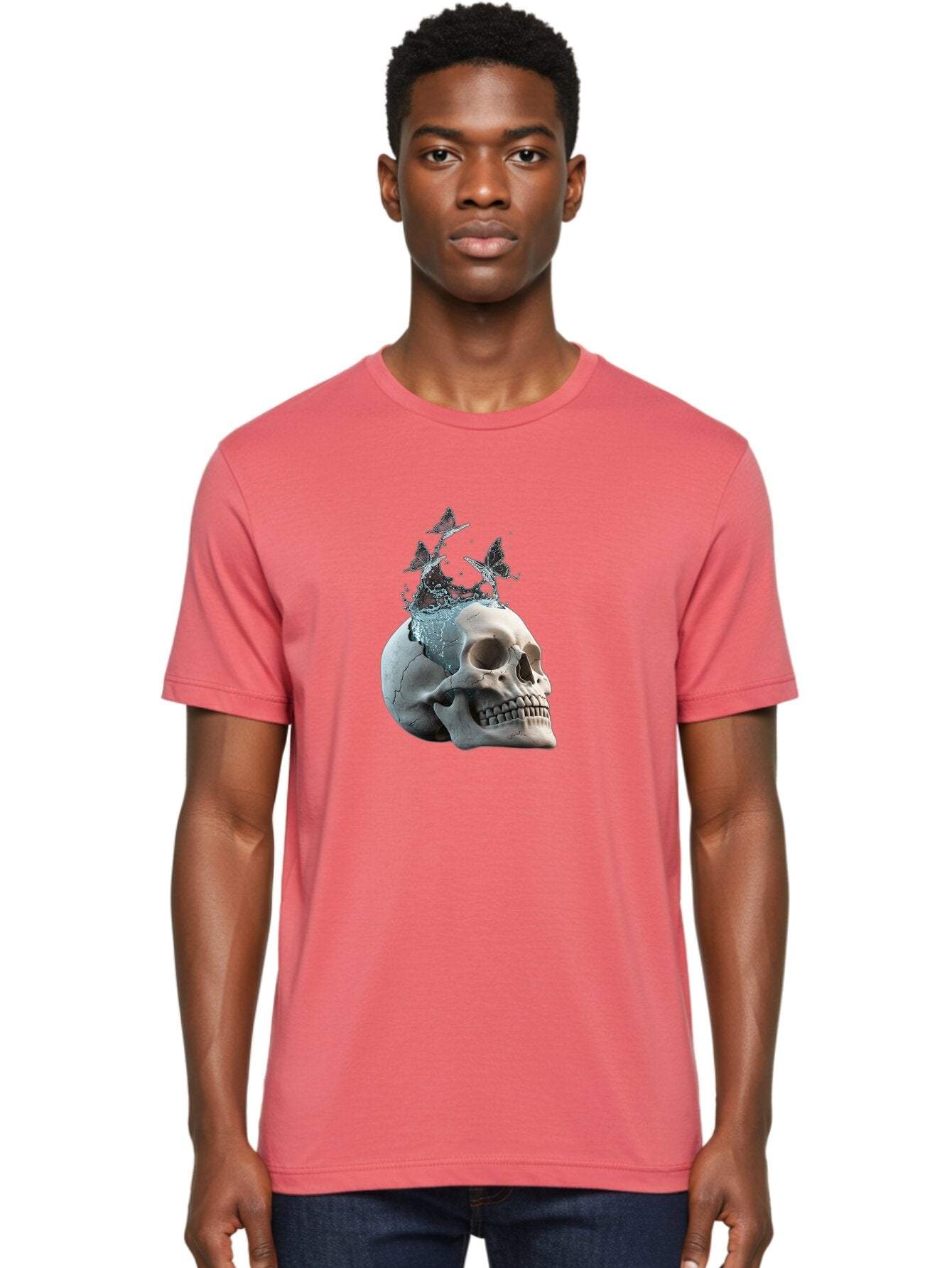 Skull-With-Splashing-Water-And-Butterflies Men'S Graphic Tee, 100% Cotton, Comfortable Casual Summer Wear, Machine Washable, Vintage Camera, Old Camera, Antique Camera, Black Camera, Classic Photography, Photography Equipment, Baq018 28