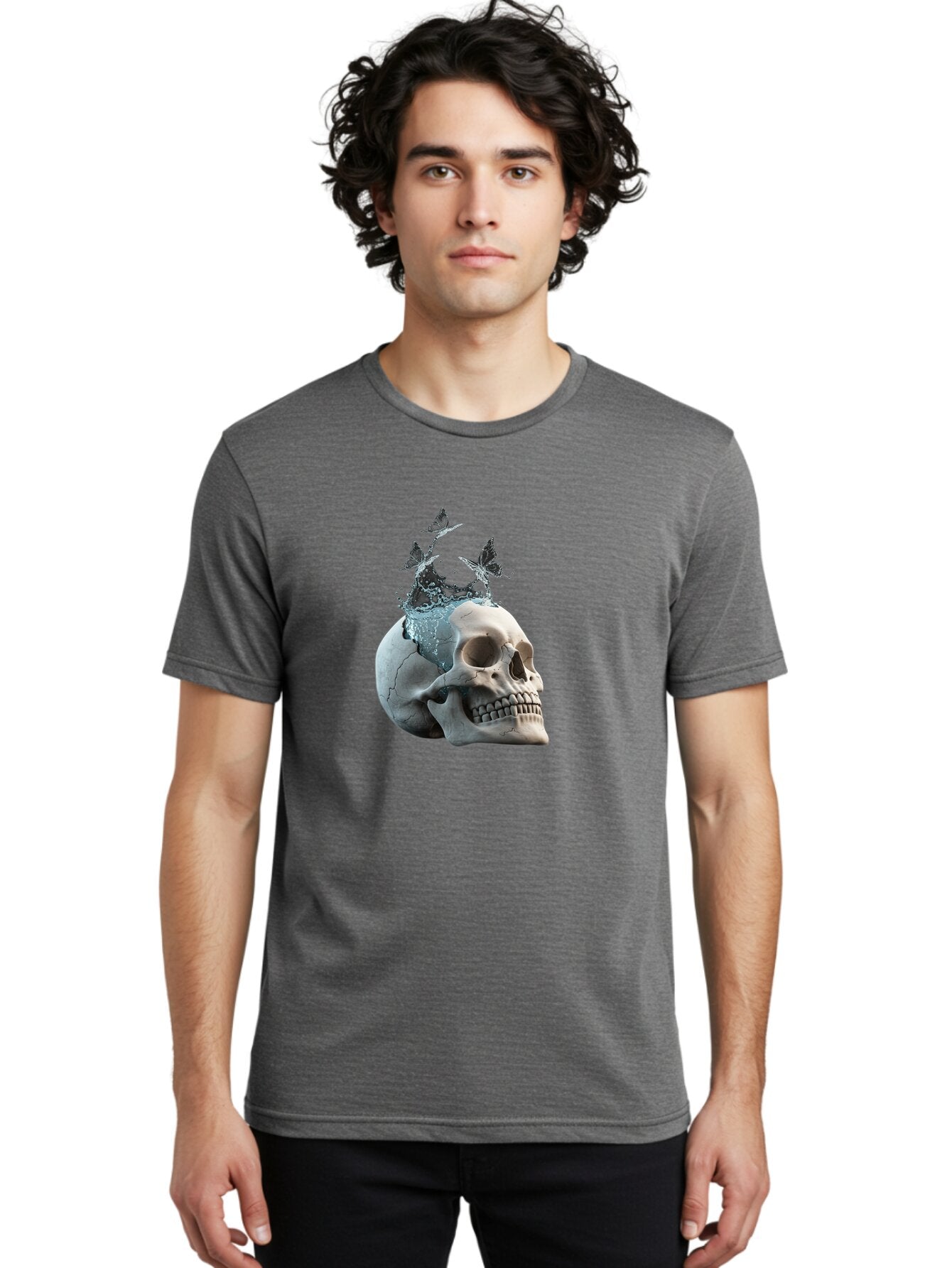 Skull-With-Splashing-Water-And-Butterflies Men'S Graphic Tee, 100% Cotton, Comfortable Casual Summer Wear, Machine Washable, Vintage Camera, Old Camera, Antique Camera, Black Camera, Classic Photography, Photography Equipment, Baq018 16