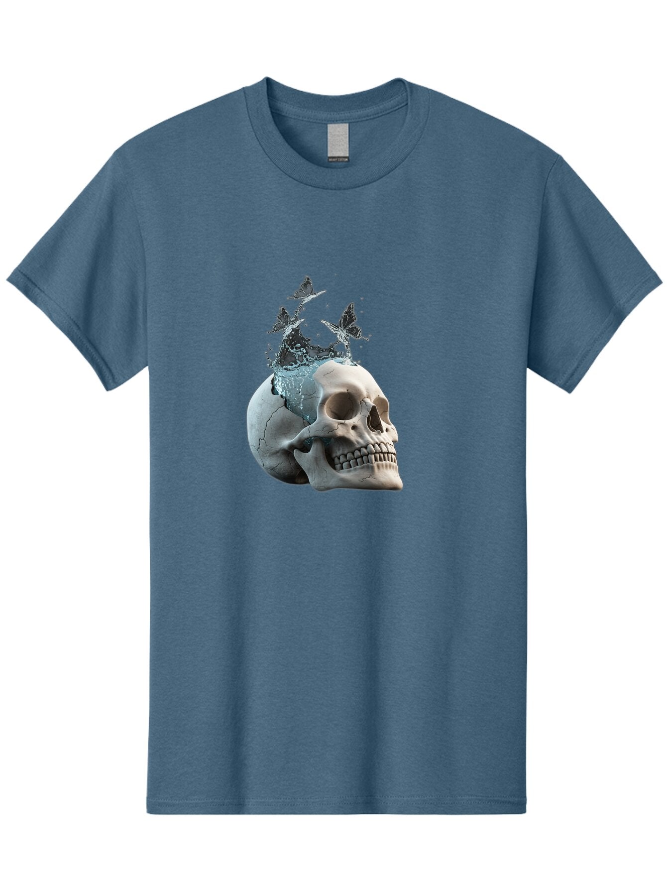 Skull-With-Splashing-Water-And-Butterflies Men'S Graphic Tee, 100% Cotton, Comfortable Casual Summer Wear, Machine Washable, Vintage Camera, Old Camera, Antique Camera, Black Camera, Classic Photography, Photography Equipment, Baq018 14