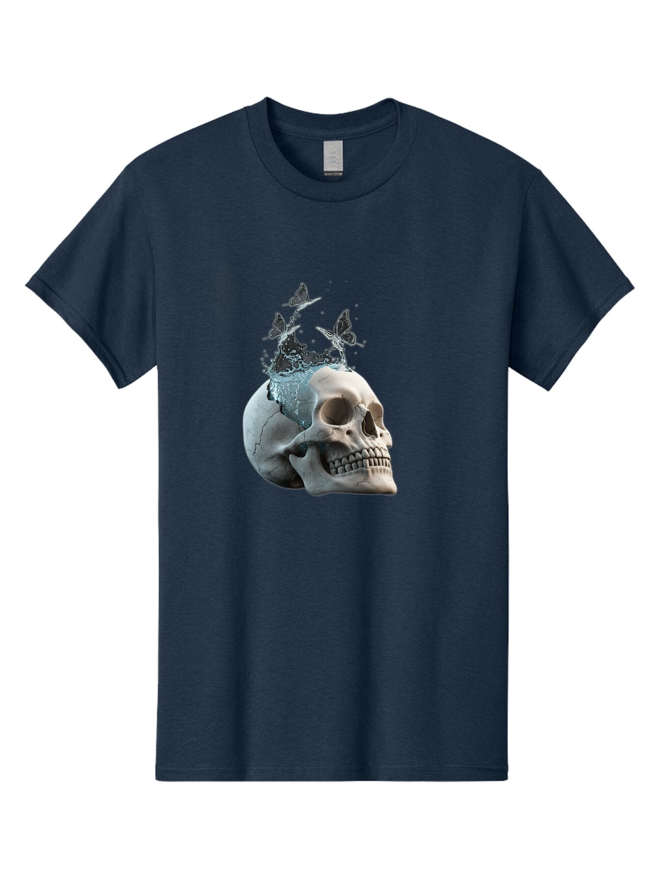 Skull-With-Splashing-Water-And-Butterflies Men'S Graphic Tee, 100% Cotton, Comfortable Casual Summer Wear, Machine Washable, Vintage Camera, Old Camera, Antique Camera, Black Camera, Classic Photography, Photography Equipment, Baq018 3