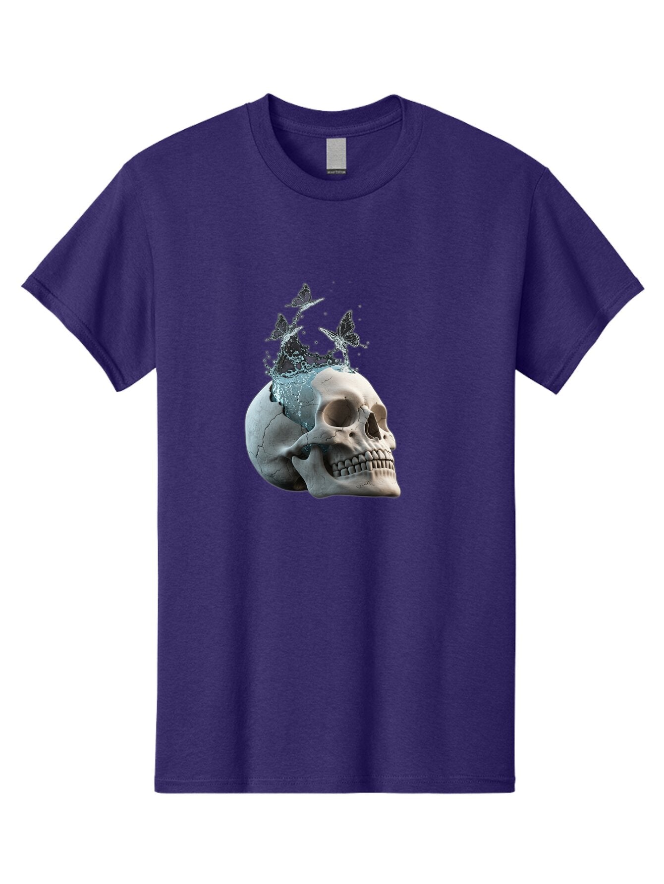 Skull-With-Splashing-Water-And-Butterflies Men'S Graphic Tee, 100% Cotton, Comfortable Casual Summer Wear, Machine Washable, Vintage Camera, Old Camera, Antique Camera, Black Camera, Classic Photography, Photography Equipment, Baq018