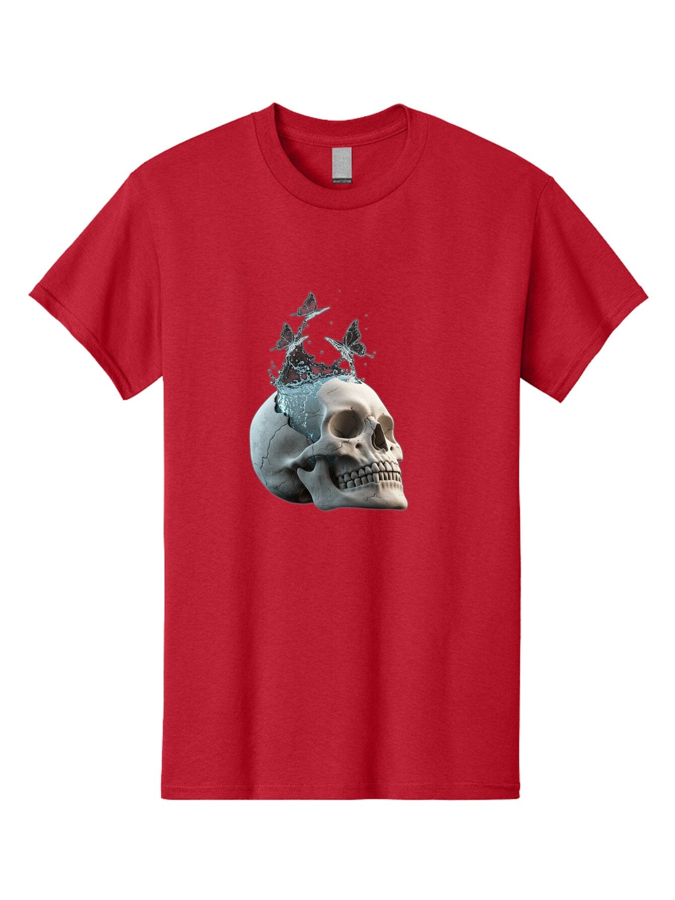 Skull-With-Splashing-Water-And-Butterflies Men'S Graphic Tee, 100% Cotton, Comfortable Casual Summer Wear, Machine Washable, Vintage Camera, Old Camera, Antique Camera, Black Camera, Classic Photography, Photography Equipment, Baq018 13