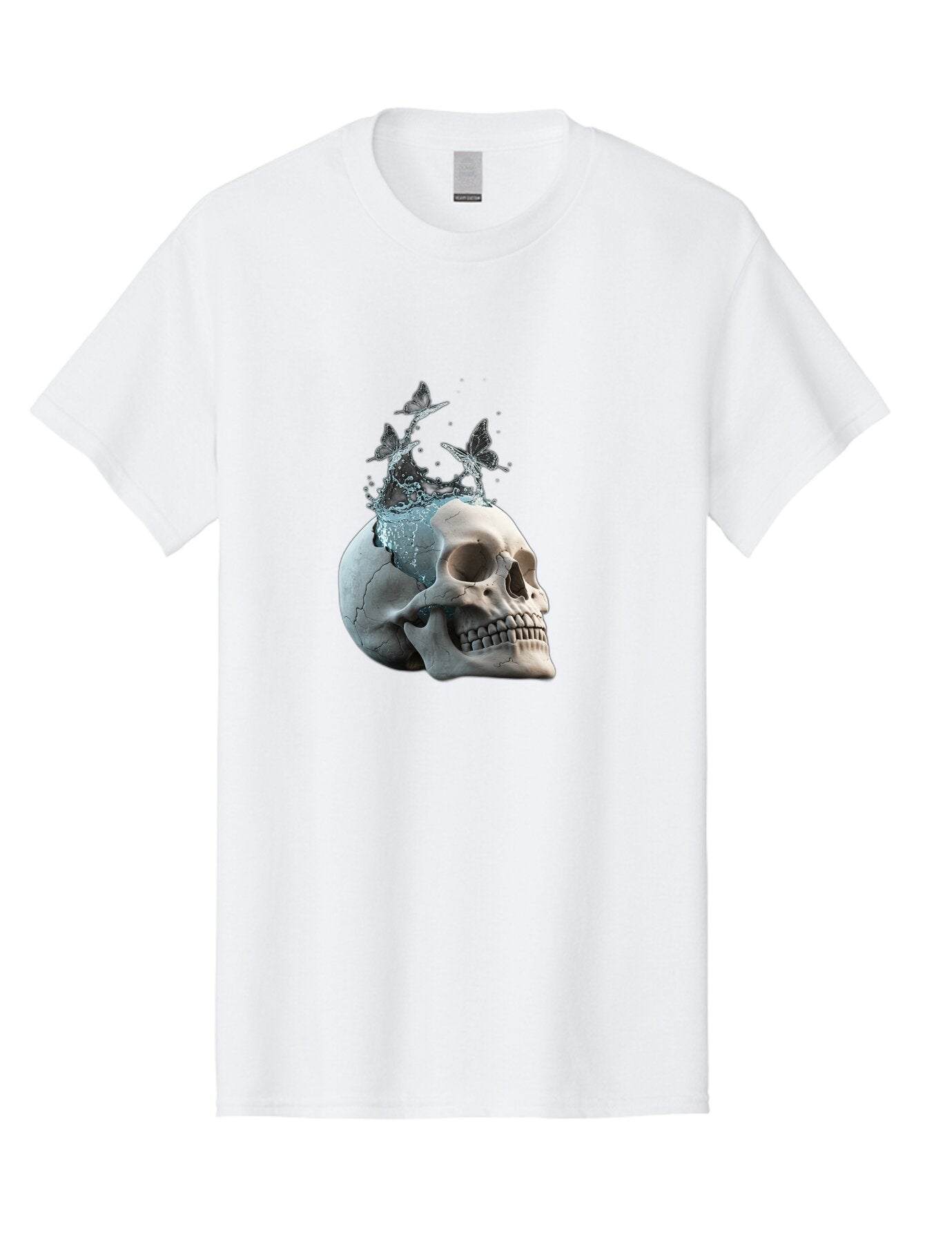Skull-With-Splashing-Water-And-Butterflies Men'S Graphic Tee, 100% Cotton, Comfortable Casual Summer Wear, Machine Washable, Vintage Camera, Old Camera, Antique Camera, Black Camera, Classic Photography, Photography Equipment, Baq018
