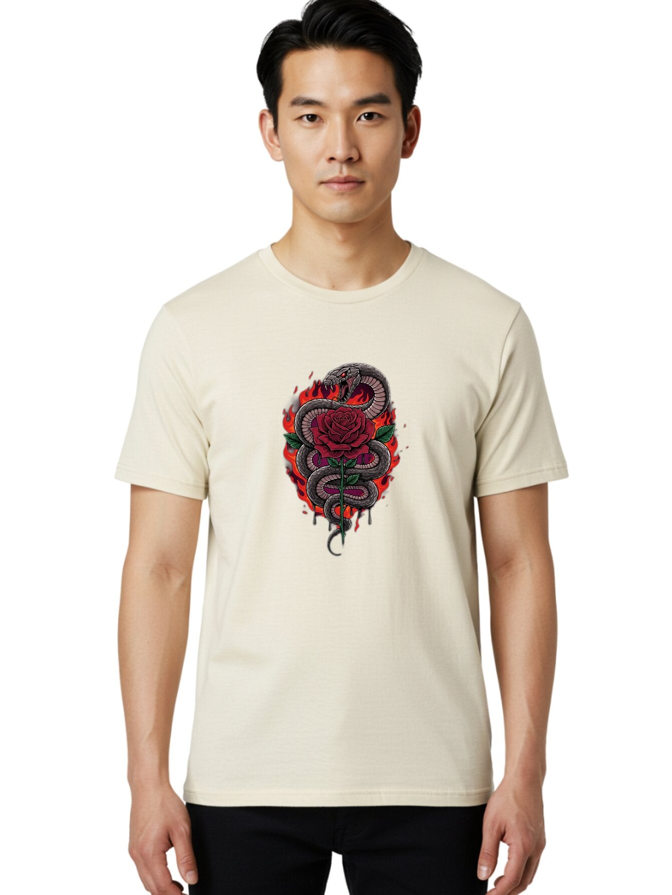 Snake-Rose-1 Men'S Graphic Tee, 100% Cotton, Comfortable Casual Summer Wear, Machine Washable, Vintage Camera, Old Camera, Antique Camera, Black Camera, Classic Photography, Photography Equipment, Nostalgic Device, Film Camera, Camera Art Baq037 22