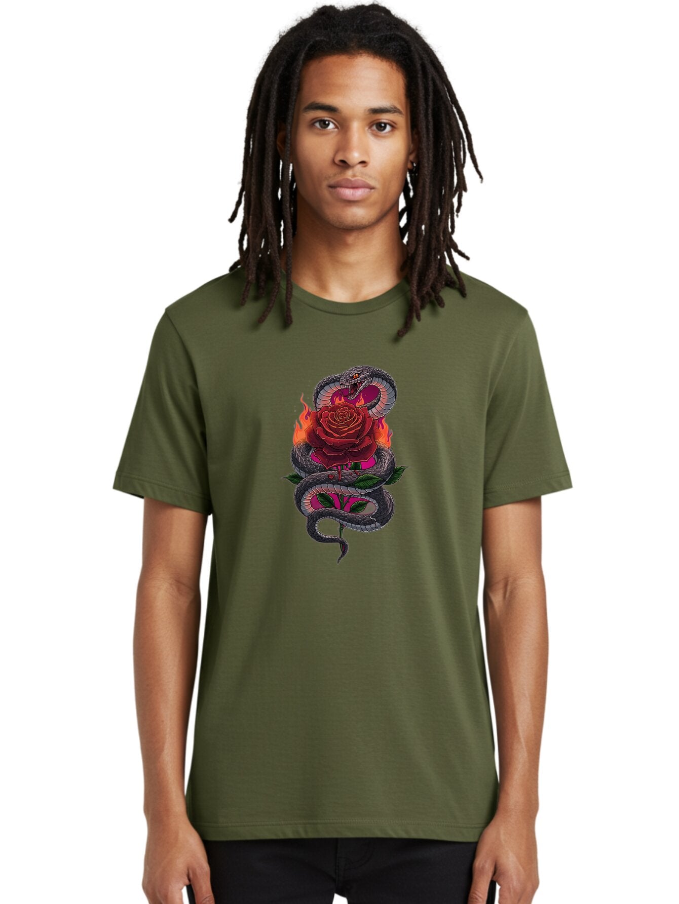 Snake-Rose-2 Men'S Graphic Tee, 100% Cotton, Comfortable Casual Summer Wear, Machine Washable, Vintage Camera, Old Camera, Antique Camera, Black Camera, Classic Photography, Photography Equipment, Nostalgic Device, Film Camera, Camera Art Baq038 24