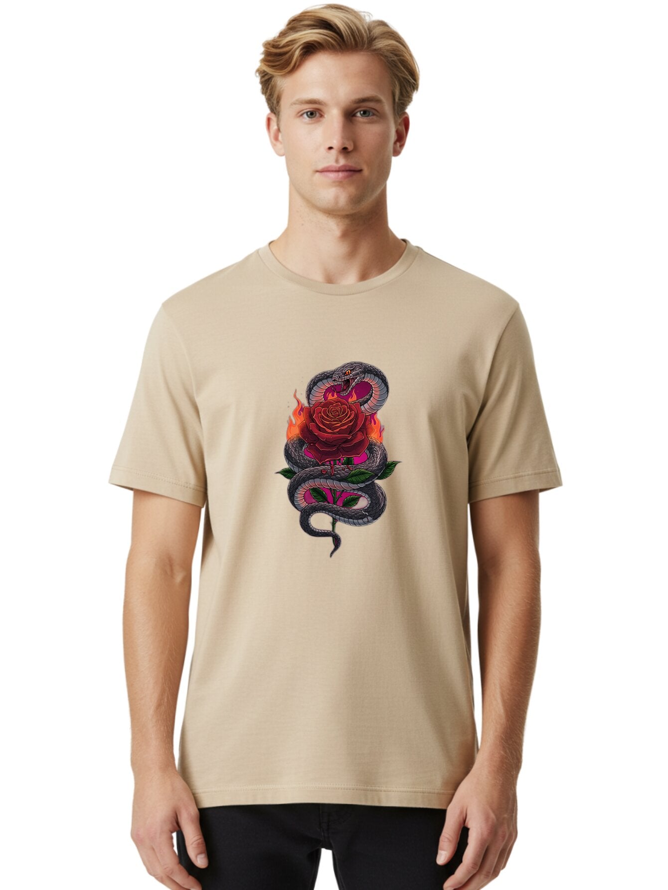 Snake-Rose-2 Men'S Graphic Tee, 100% Cotton, Comfortable Casual Summer Wear, Machine Washable, Vintage Camera, Old Camera, Antique Camera, Black Camera, Classic Photography, Photography Equipment, Nostalgic Device, Film Camera, Camera Art Baq038 23