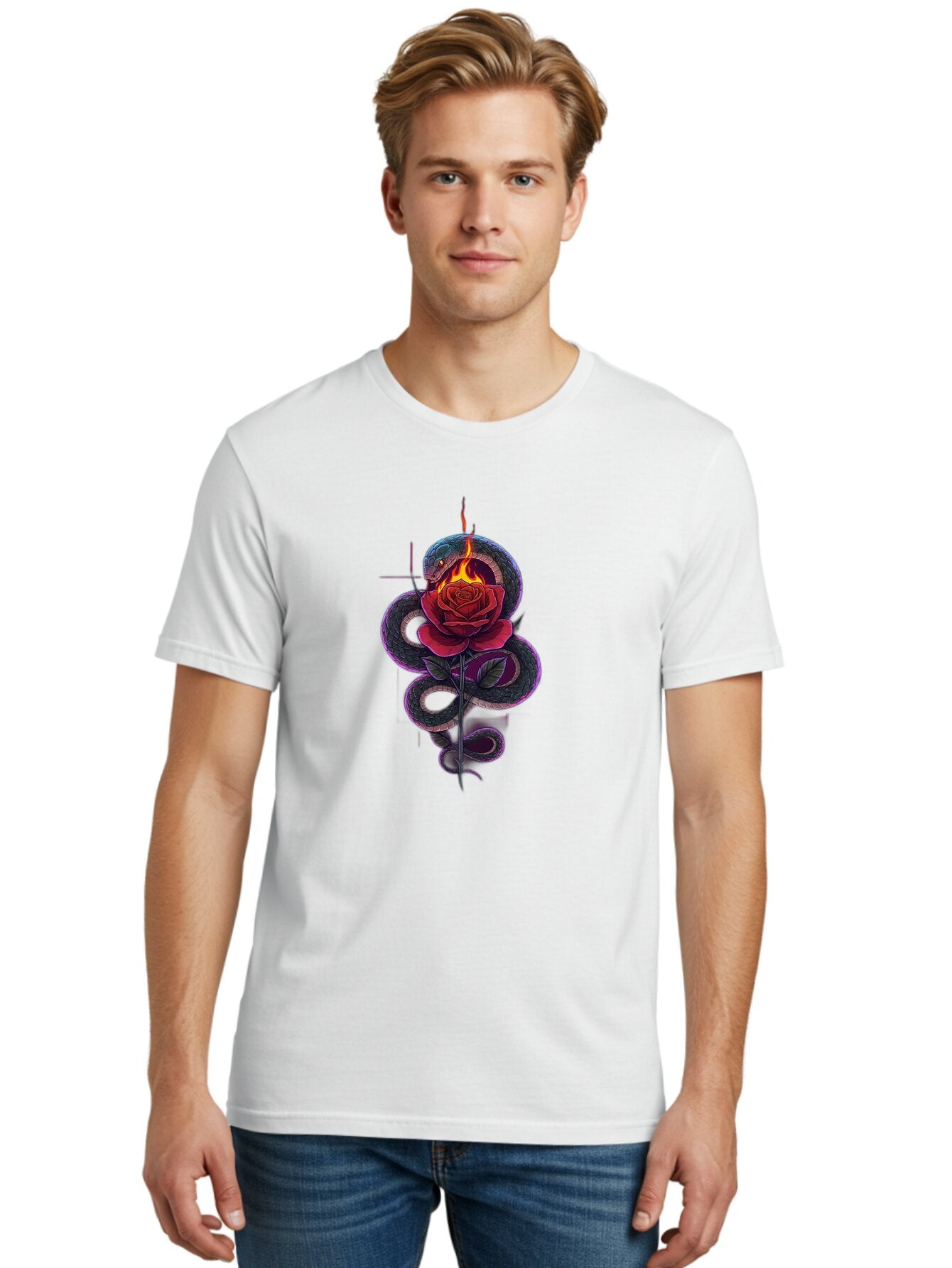 Snake-Rose-5 Men'S Graphic Tee, 100% Cotton, Comfortable Casual Summer Wear, Machine Washable, Vintage Camera, Old Camera, Antique Camera, Black Camera, Classic Photography, Photography Equipment, Nostalgic Device, Film Camera, Camera Art Baq041 22