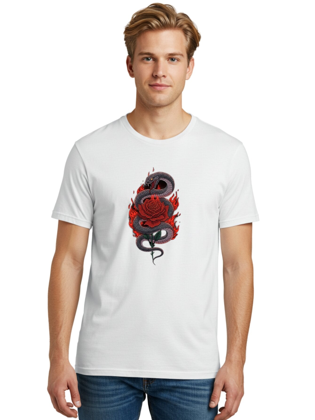 Snake-Rose-Tattoo Men'S Graphic Tee, 100% Cotton, Comfortable Casual Summer Wear, Machine Washable, Vintage Camera, Old Camera, Antique Camera, Black Camera, Classic Photography, Photography Equipment, Nostalgic Device, Film Camera, Camera Art Baq042 16