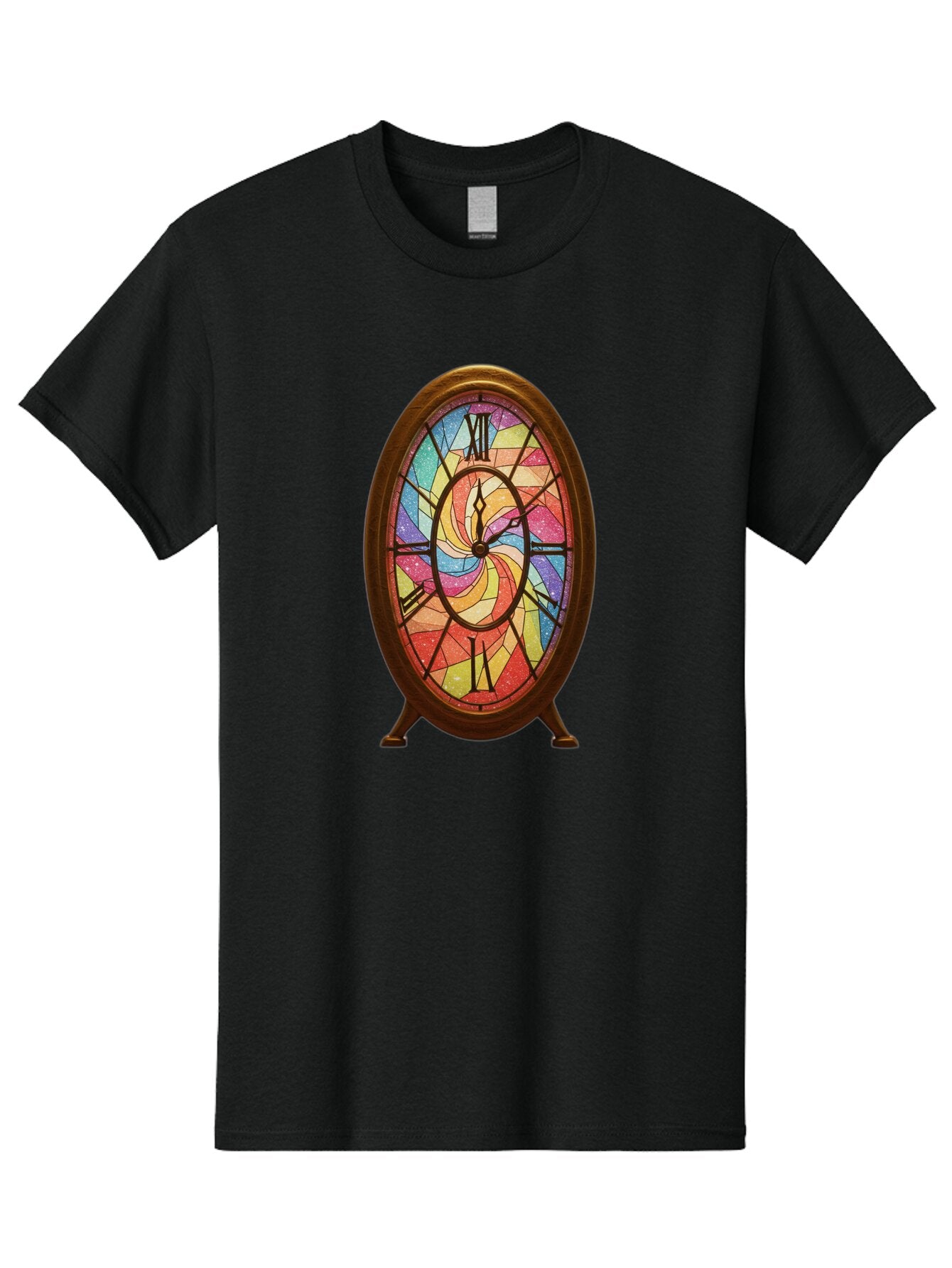 Stained-Glass-Clock Men'S Graphic Tee, 100% Cotton, Comfortable Casual Summer Wear, Machine Washable, Vintage Camera, Old Camera, Antique Camera, Black Camera, Classic Photography, Photography Equipment, Nostalgic Device, Film Camera, Baq057 7