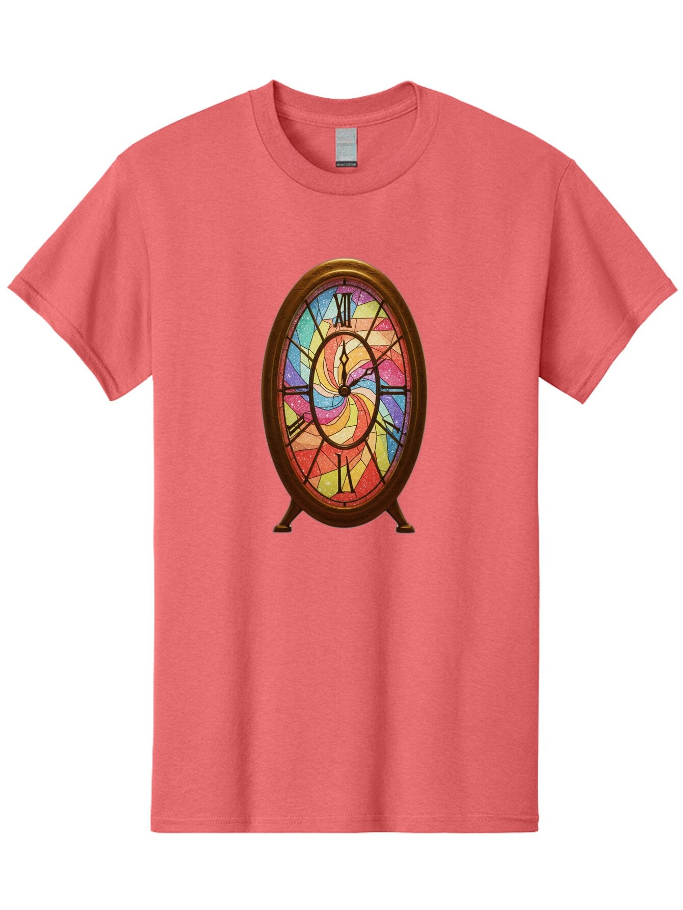 Stained-Glass-Clock Men'S Graphic Tee, 100% Cotton, Comfortable Casual Summer Wear, Machine Washable, Vintage Camera, Old Camera, Antique Camera, Black Camera, Classic Photography, Photography Equipment, Nostalgic Device, Film Camera, Baq057 14