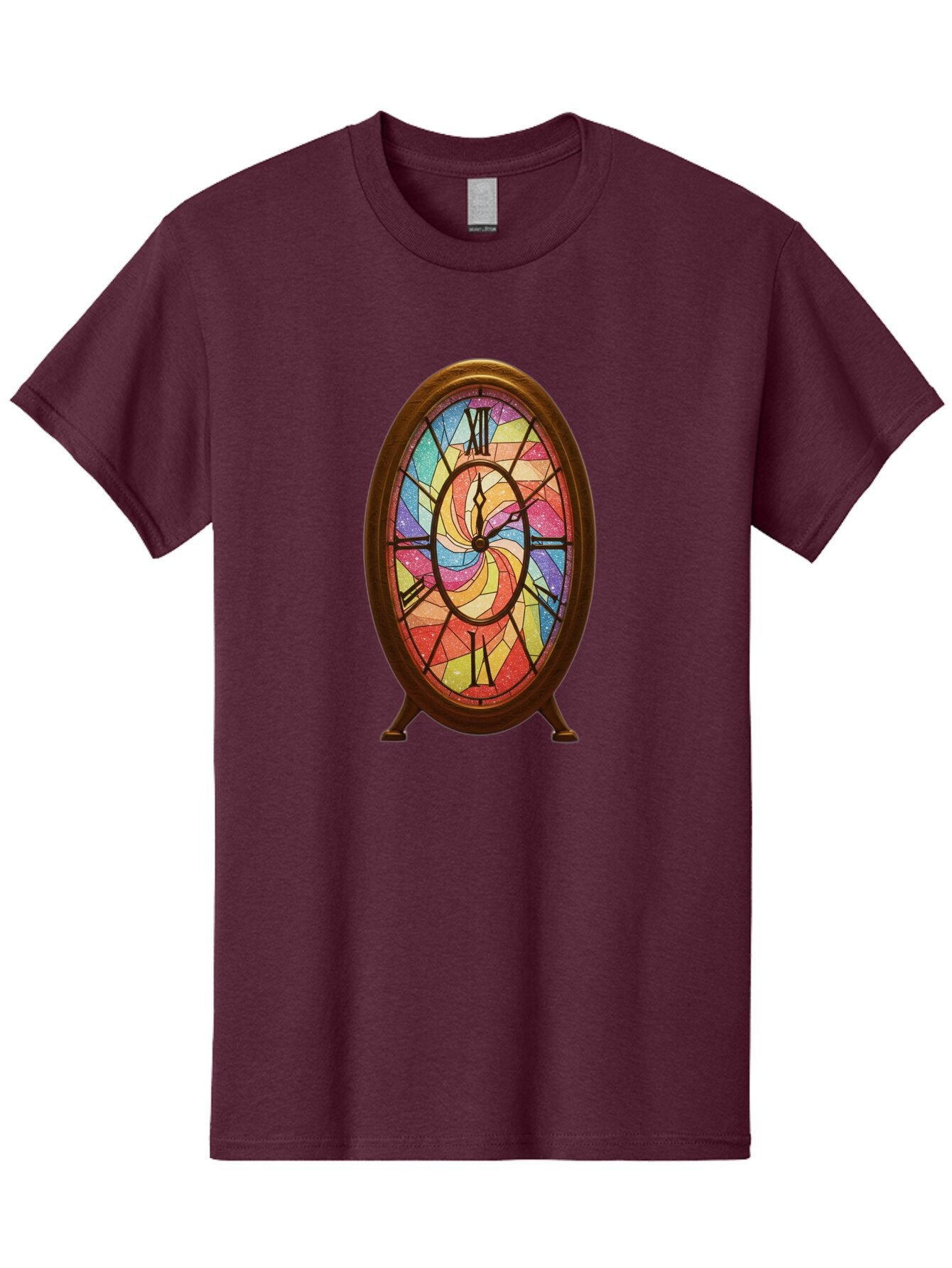 Stained-Glass-Clock Men'S Graphic Tee, 100% Cotton, Comfortable Casual Summer Wear, Machine Washable, Vintage Camera, Old Camera, Antique Camera, Black Camera, Classic Photography, Photography Equipment, Nostalgic Device, Film Camera, Baq057 11