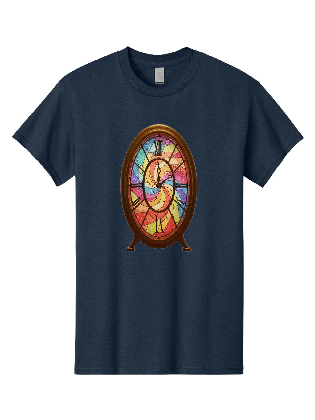 Stained-Glass-Clock Men'S Graphic Tee, 100% Cotton, Comfortable Casual Summer Wear, Machine Washable, Vintage Camera, Old Camera, Antique Camera, Black Camera, Classic Photography, Photography Equipment, Nostalgic Device, Film Camera, Baq057 15