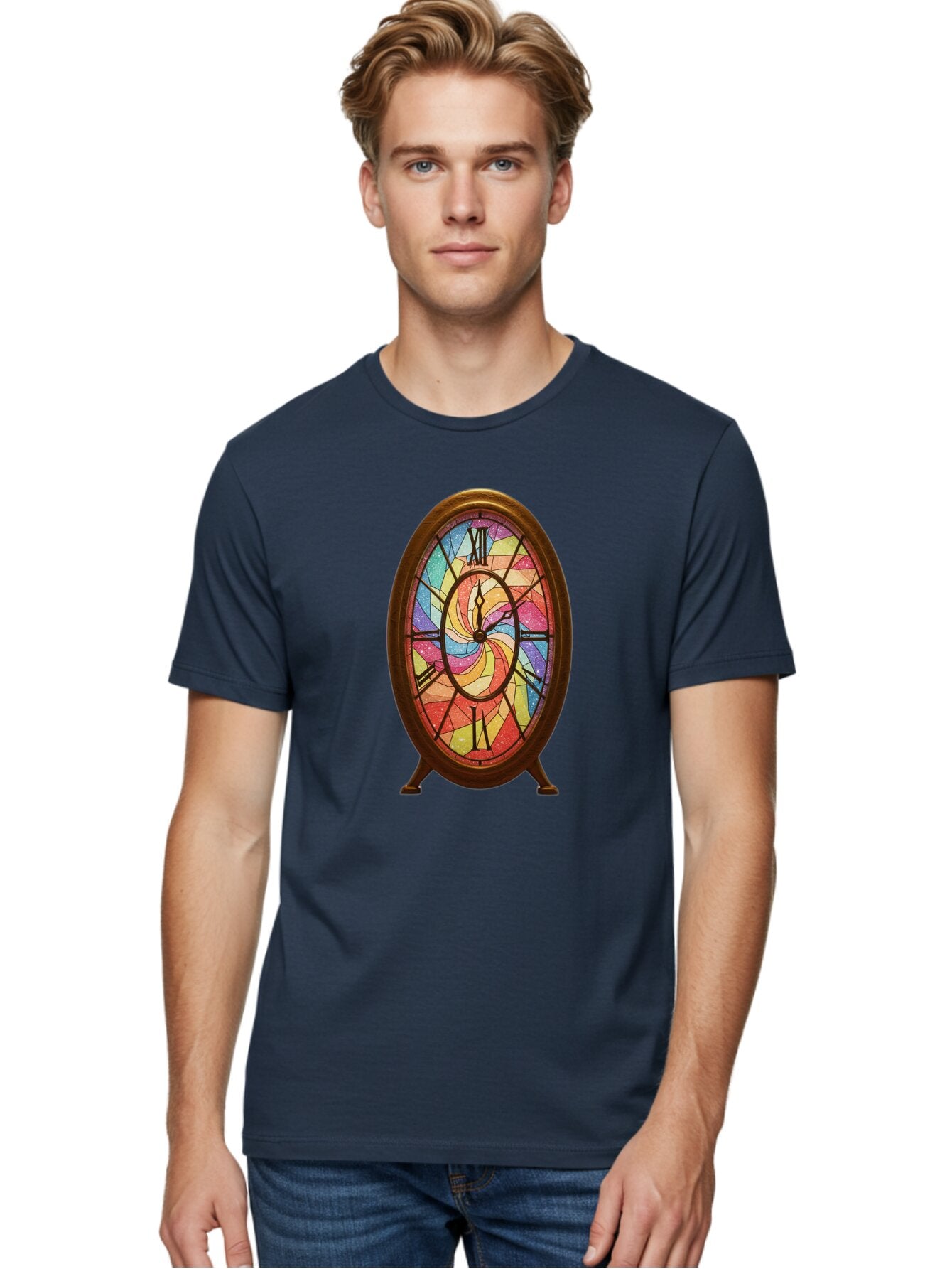 Stained-Glass-Clock Men'S Graphic Tee, 100% Cotton, Comfortable Casual Summer Wear, Machine Washable, Vintage Camera, Old Camera, Antique Camera, Black Camera, Classic Photography, Photography Equipment, Nostalgic Device, Film Camera, Baq057 30