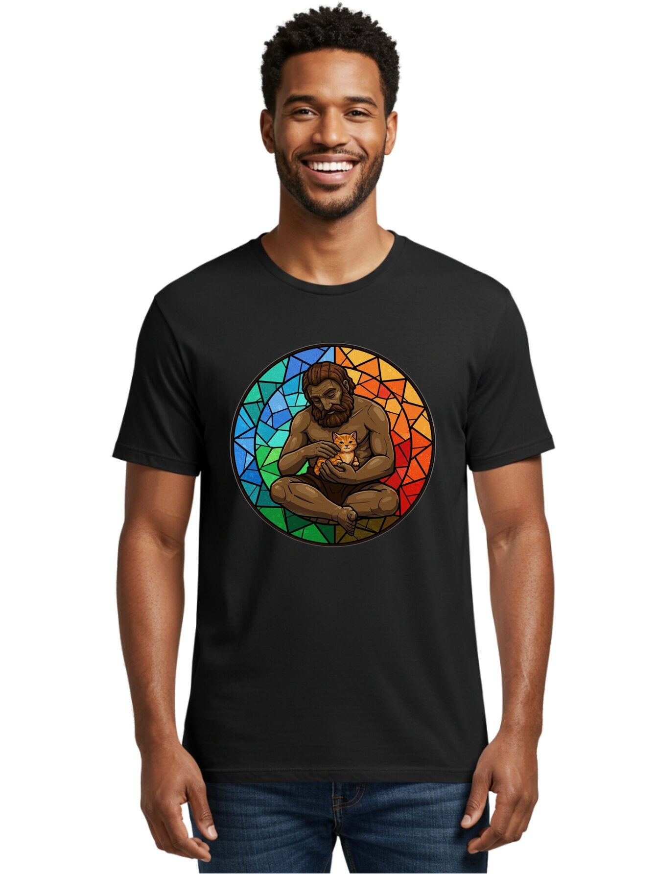 Stained-Glass-Jesus-And-Kitten Men'S Graphic Tee, 100% Cotton, Comfortable Casual Summer Wear, Machine Washable, Vintage Camera, Old Camera, Antique Camera, Black Camera, Classic Photography, Photography Equipment, Nostalgic Device, Baq060 26