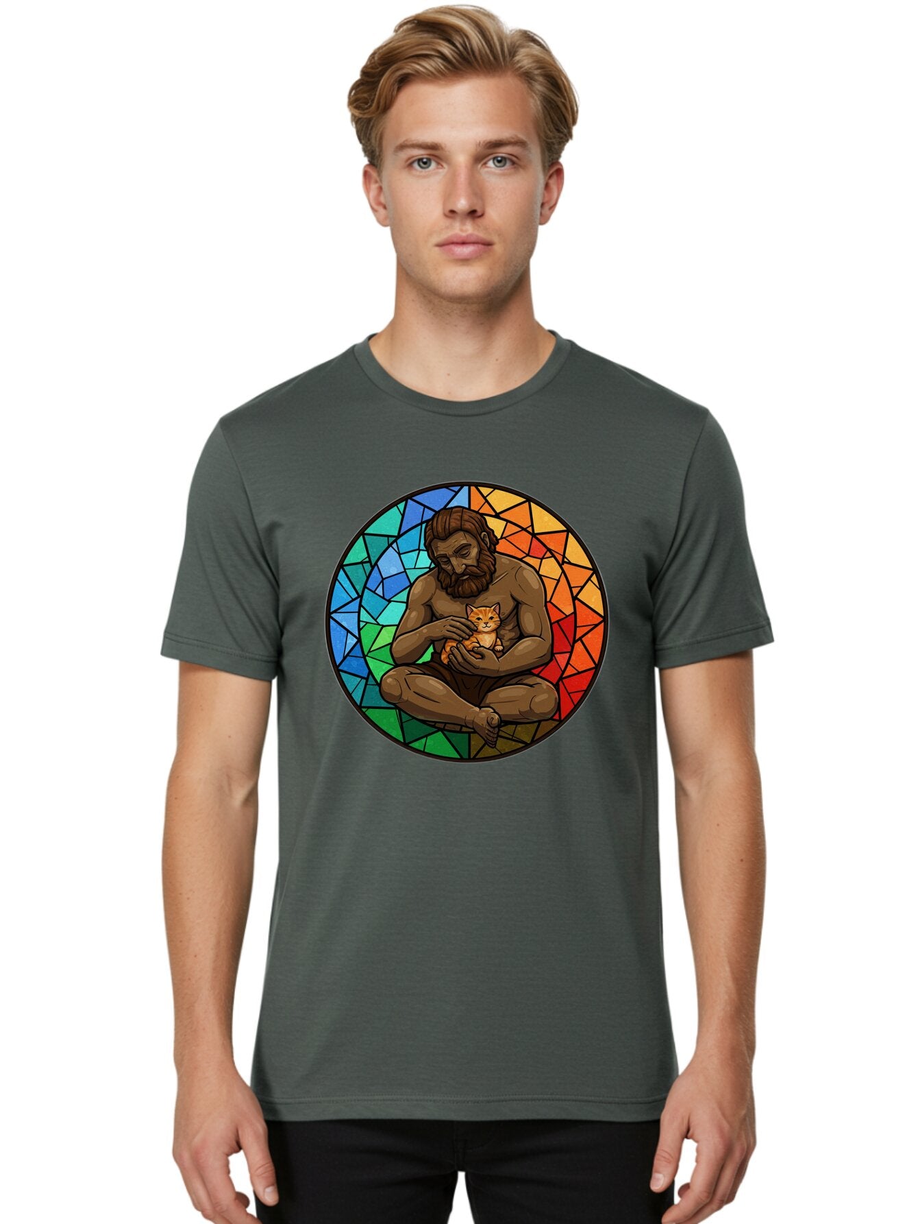 Stained-Glass-Jesus-And-Kitten Men'S Graphic Tee, 100% Cotton, Comfortable Casual Summer Wear, Machine Washable, Vintage Camera, Old Camera, Antique Camera, Black Camera, Classic Photography, Photography Equipment, Nostalgic Device, Baq060 16